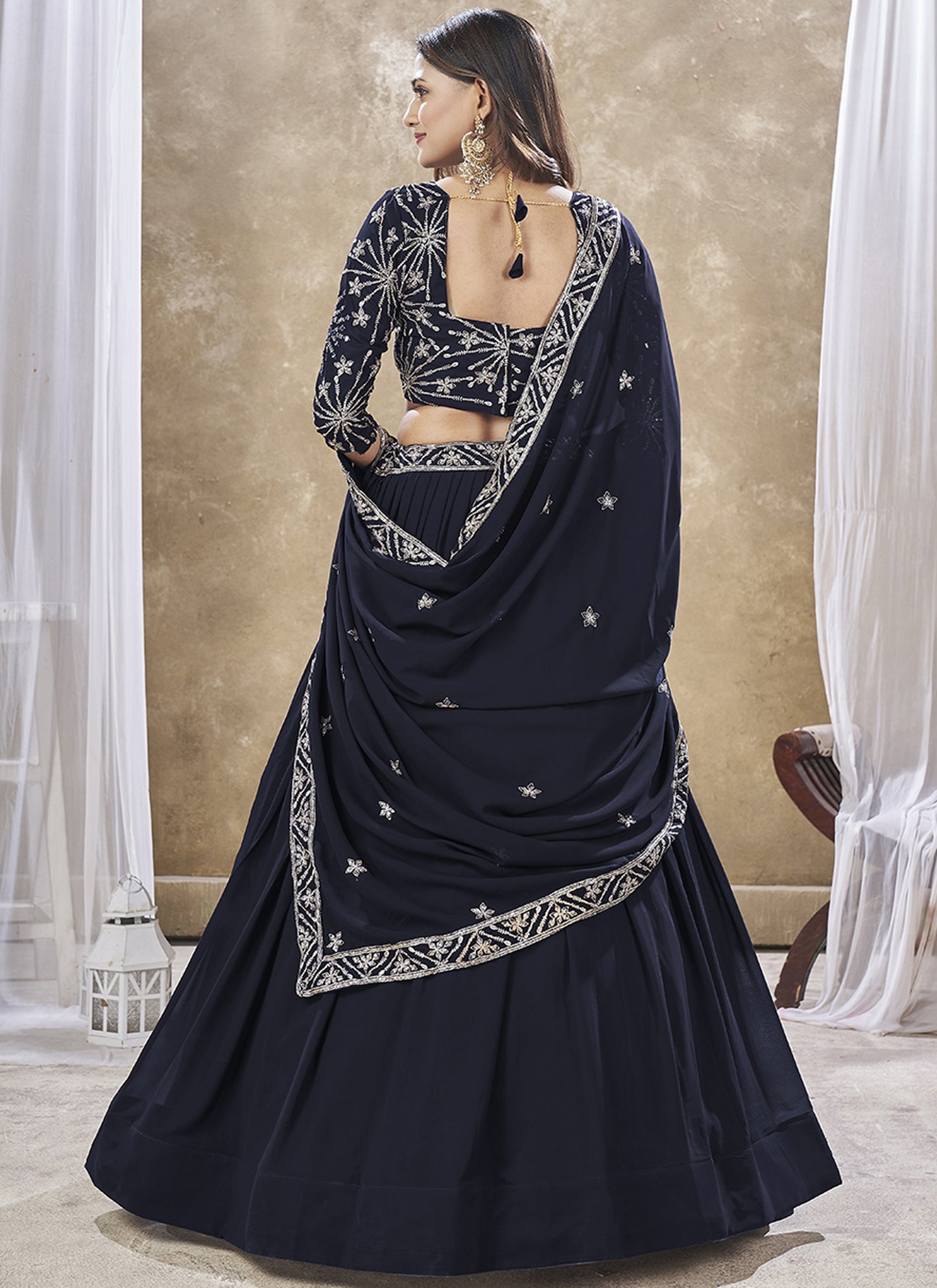 Stylish Blue Gorgette Lrhrnga Choli