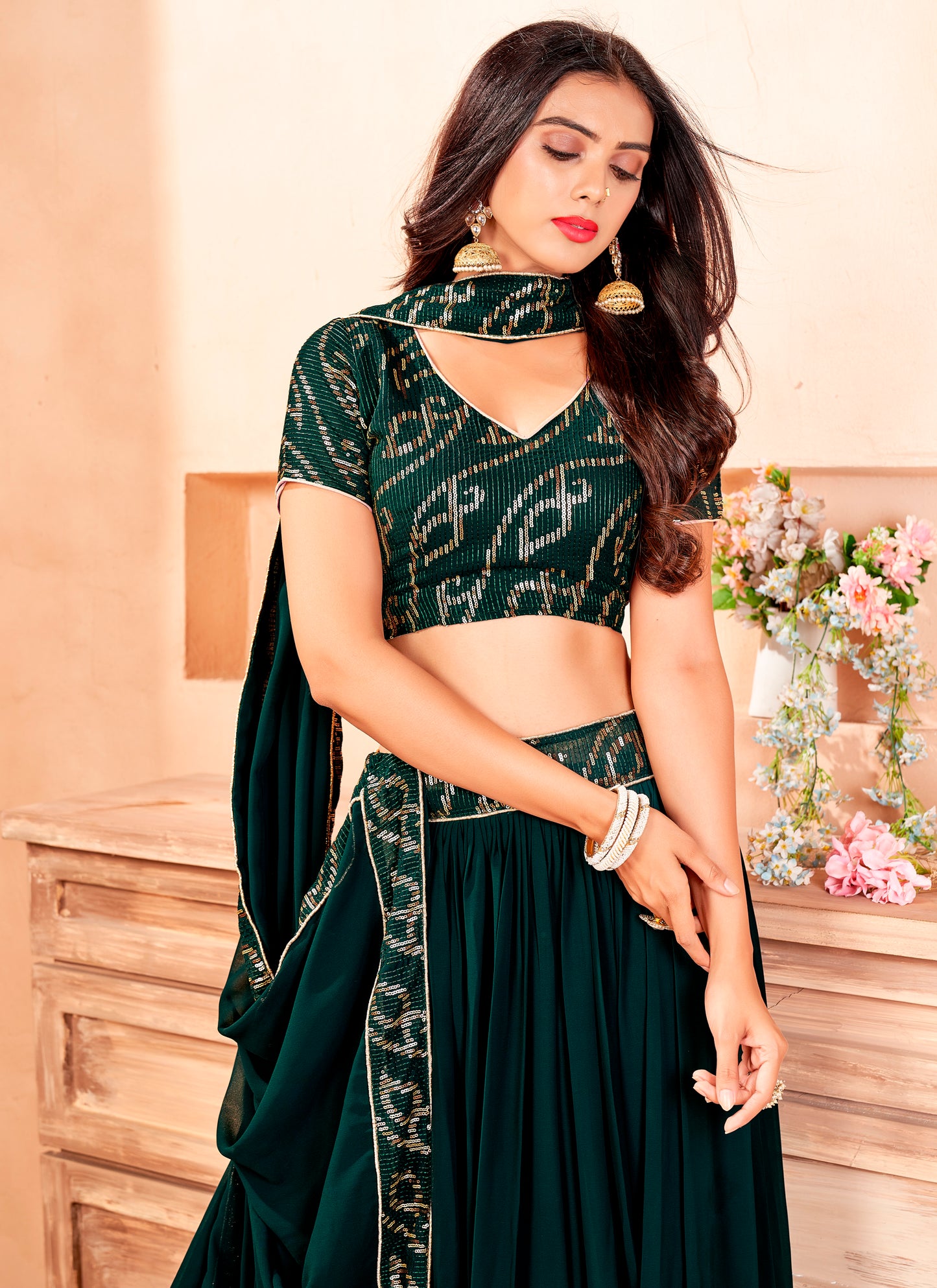 Green Party Wear Flared Choli