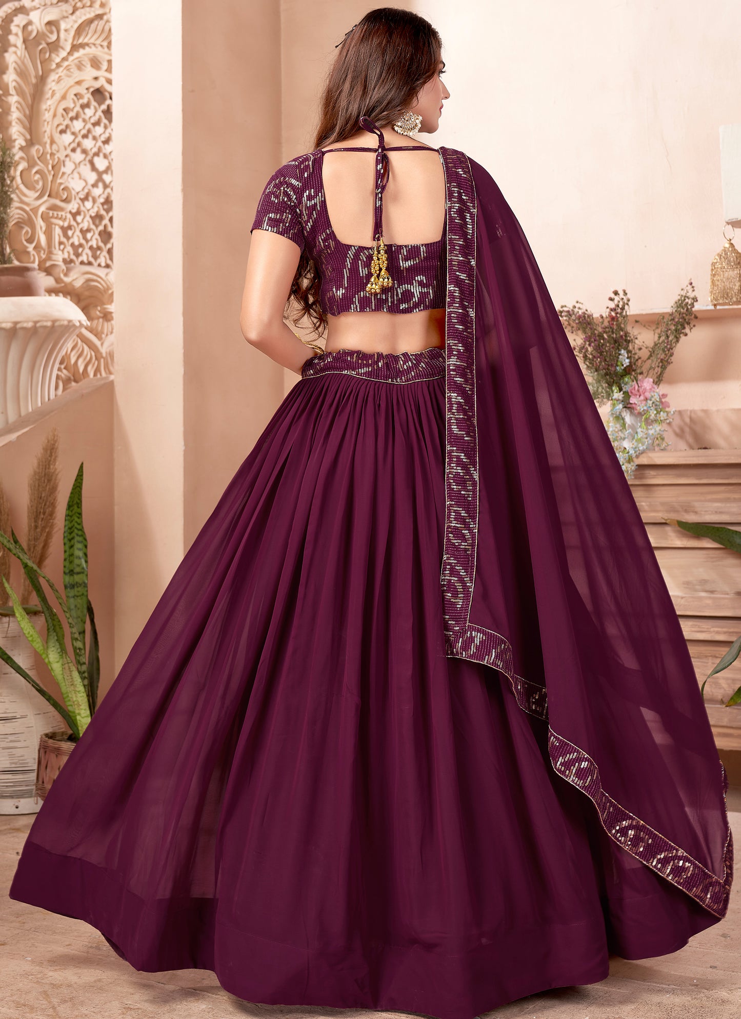 Faux Georgette Purple Party Wear Lehenga Choli