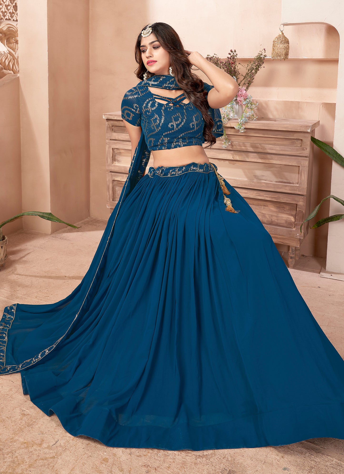 Teal Blue Party Wear Flared Choli