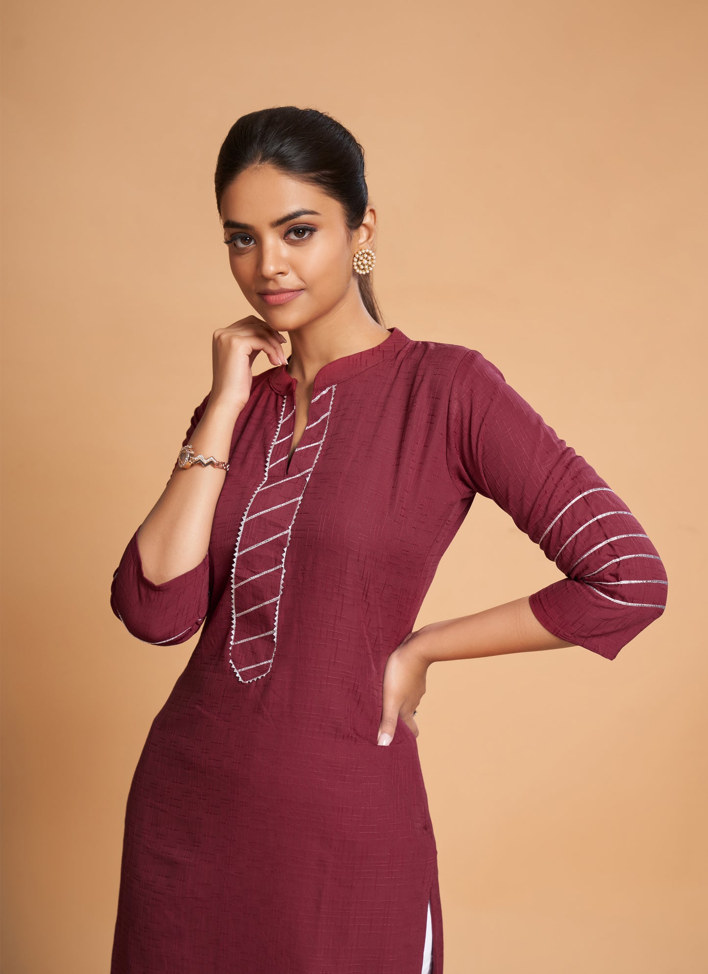 Maroon Silk Casual Kurti