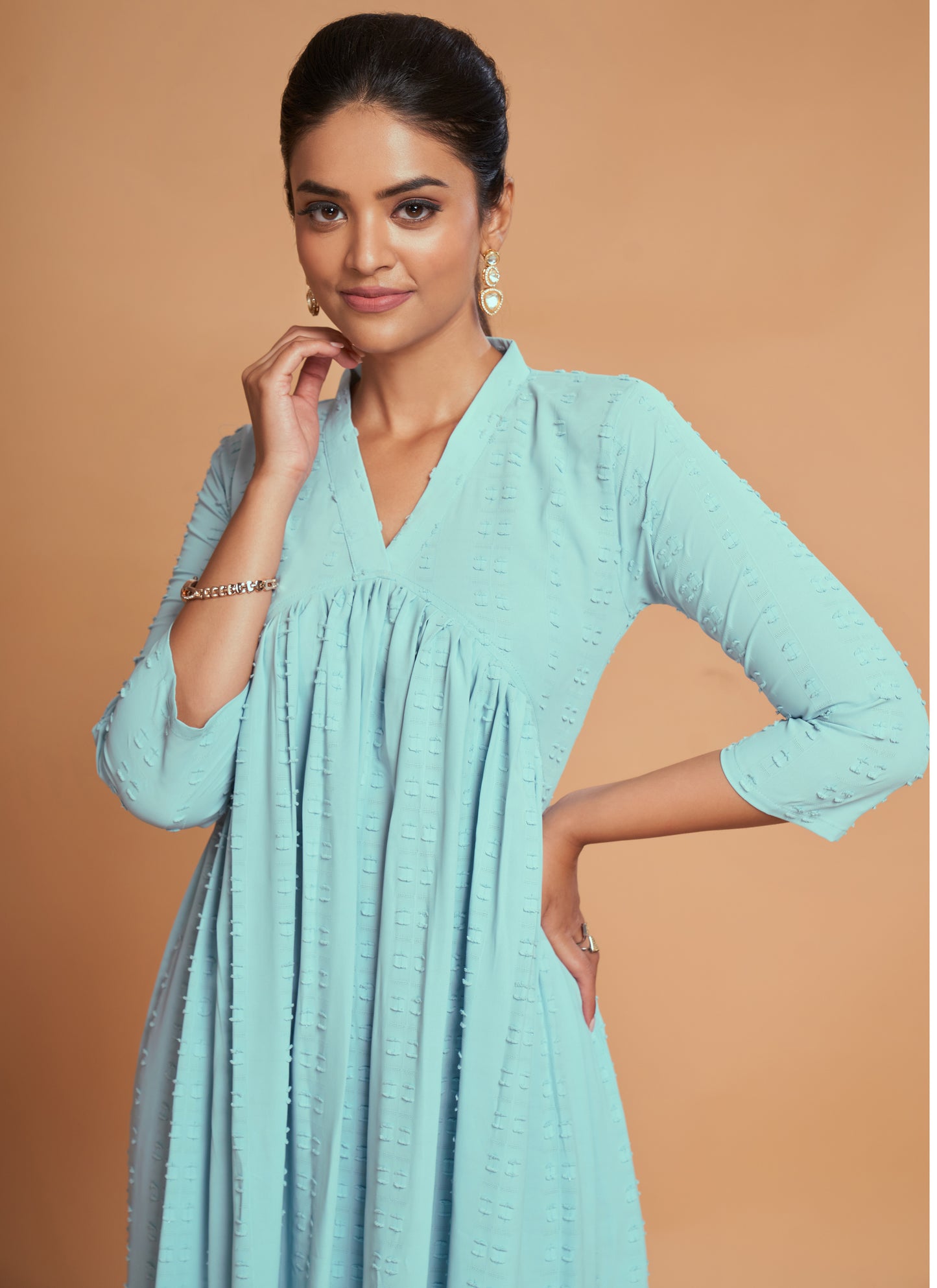 Sky Blue Fancy Georgette Flared Kurti