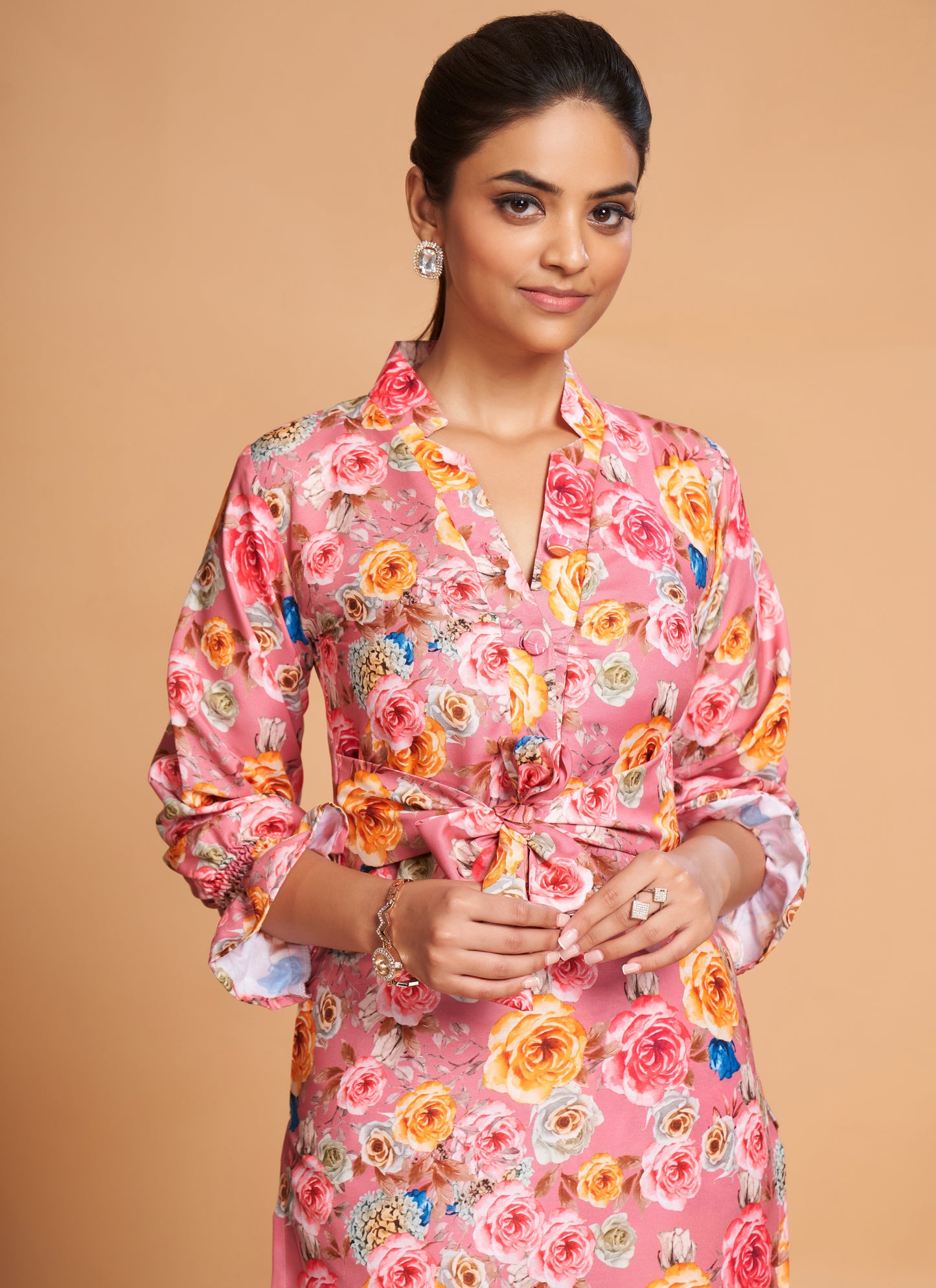 Pink Floral Rayon Co-Ord Set