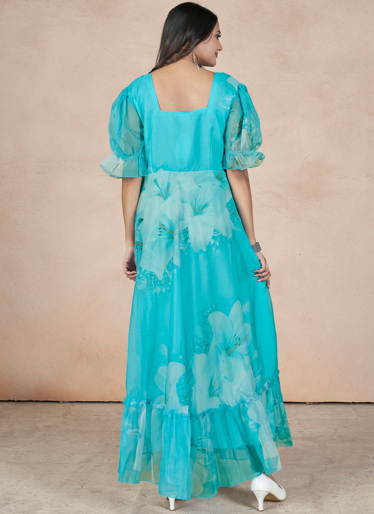 Sky-blue Organza Maxi Dress