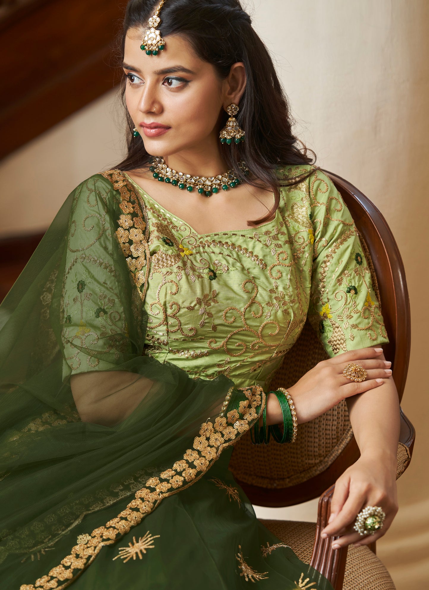 Designer Mehndi Green Lehenga Choli