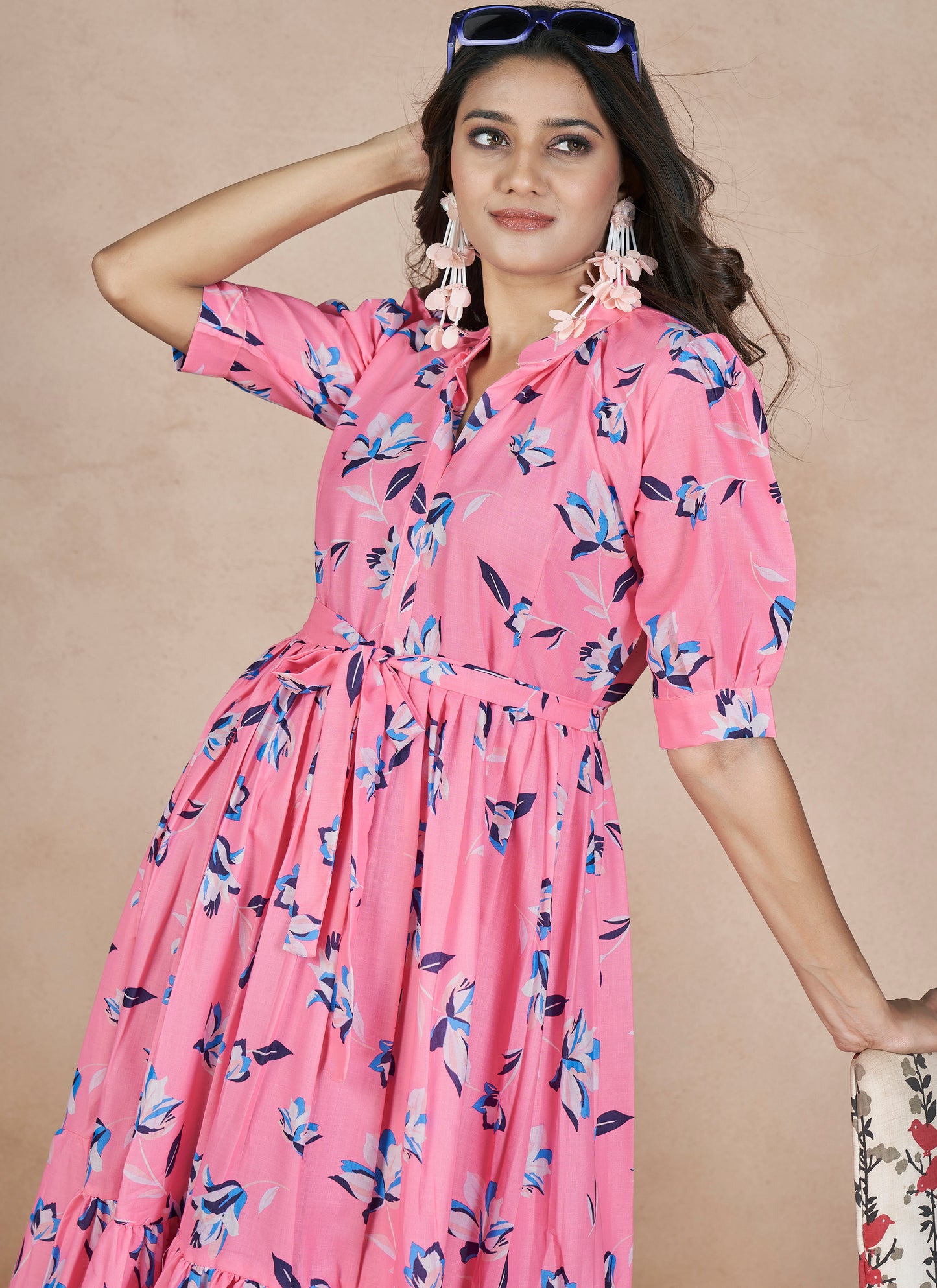Designer Pink Cotton Western Dress