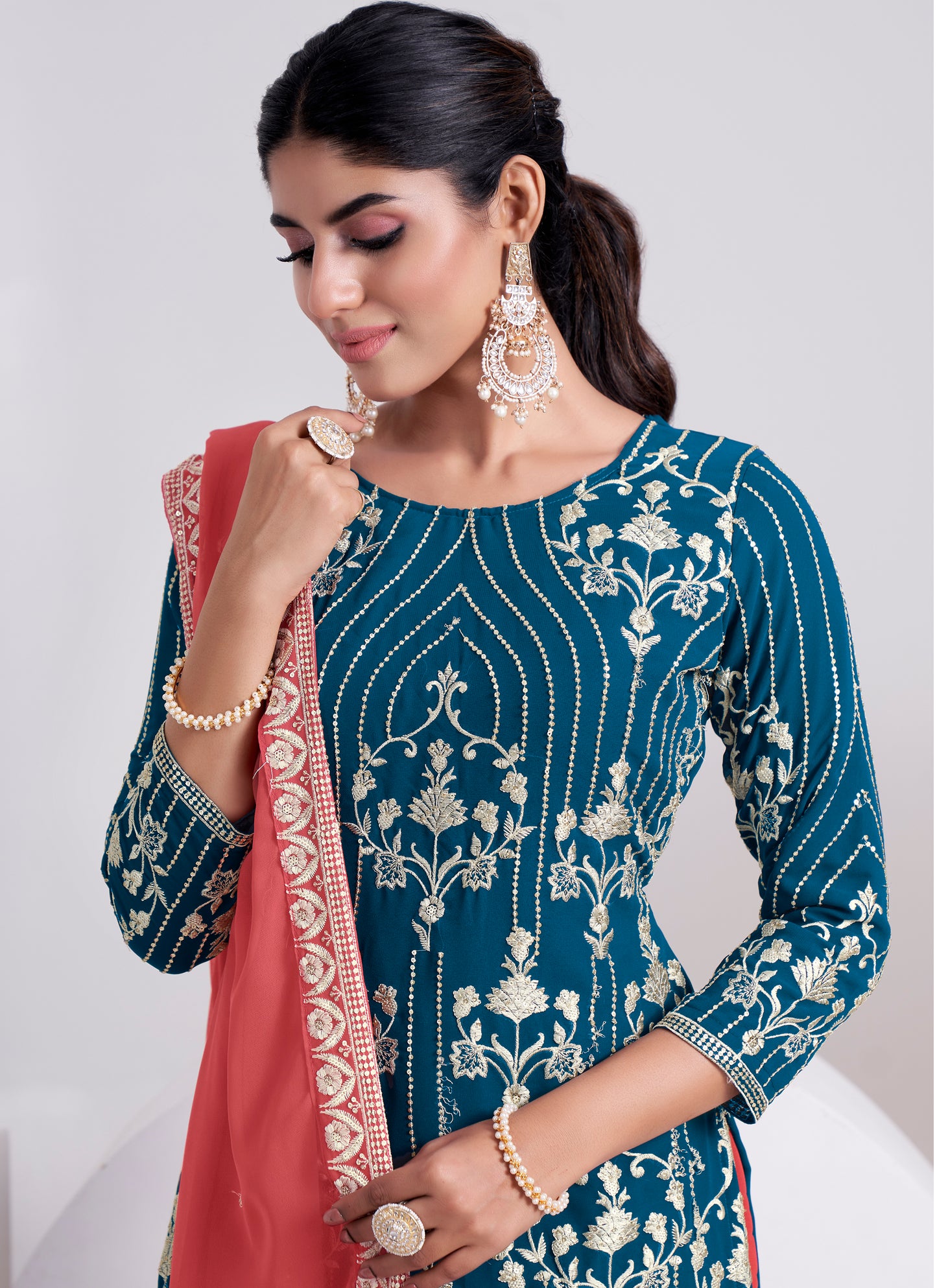 Designer Teal Blue Sharara Suit