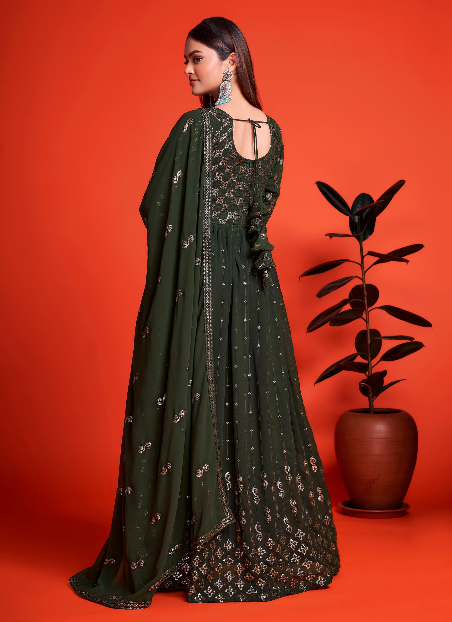 Designer Mehendi Green Long Gown
