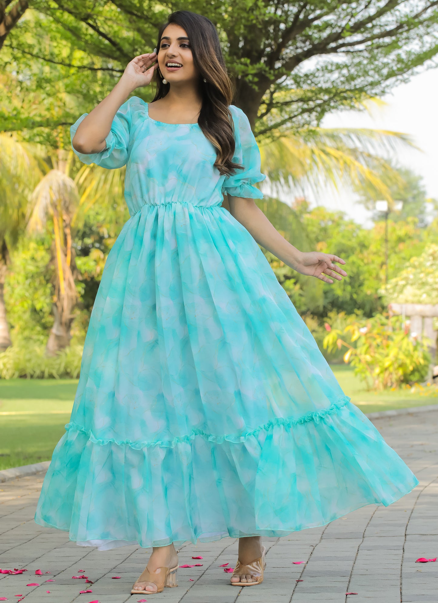 Organza Sky-Blue Long Maxi Dress