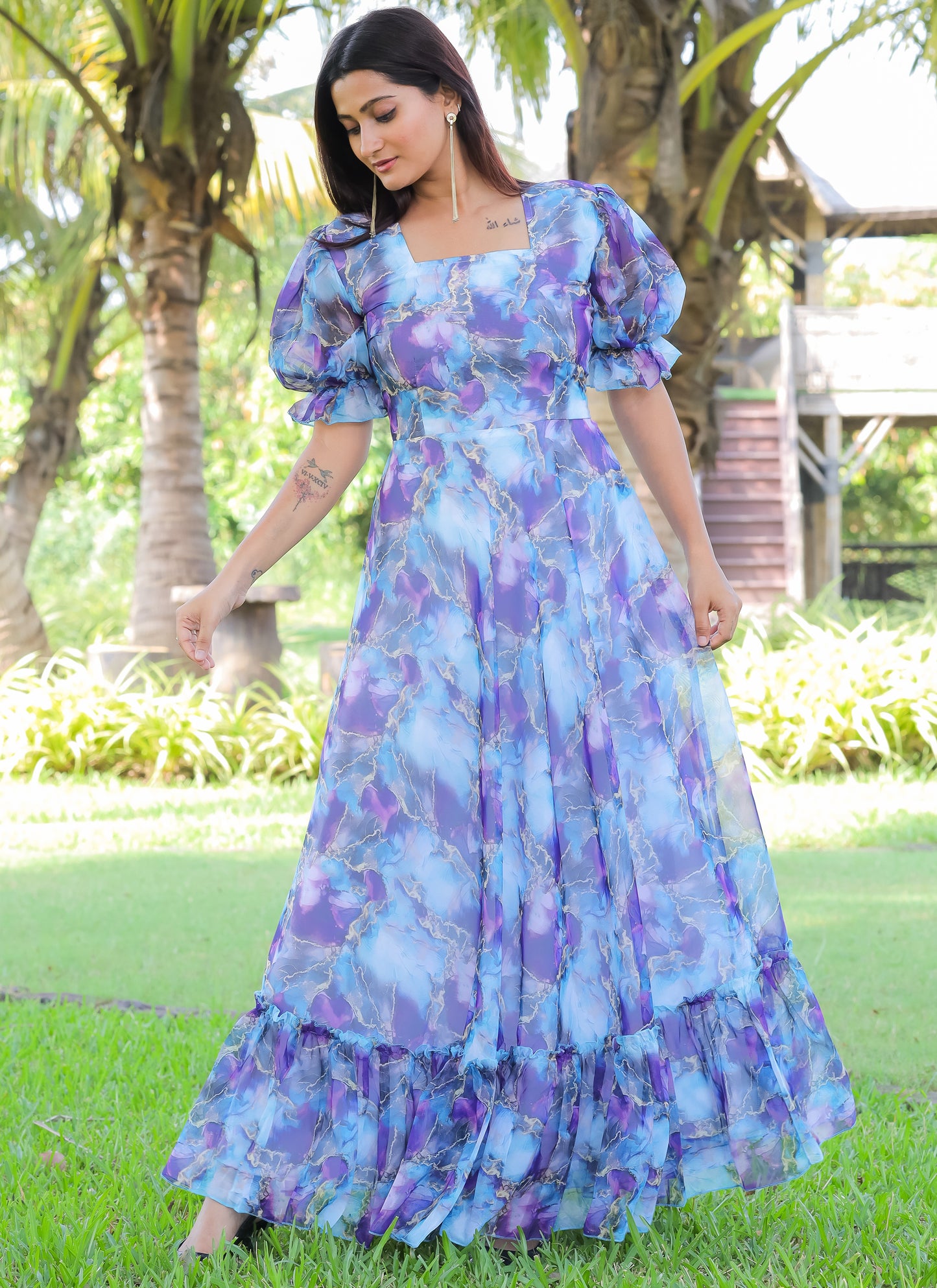 Organza Blue Long Maxi Dress