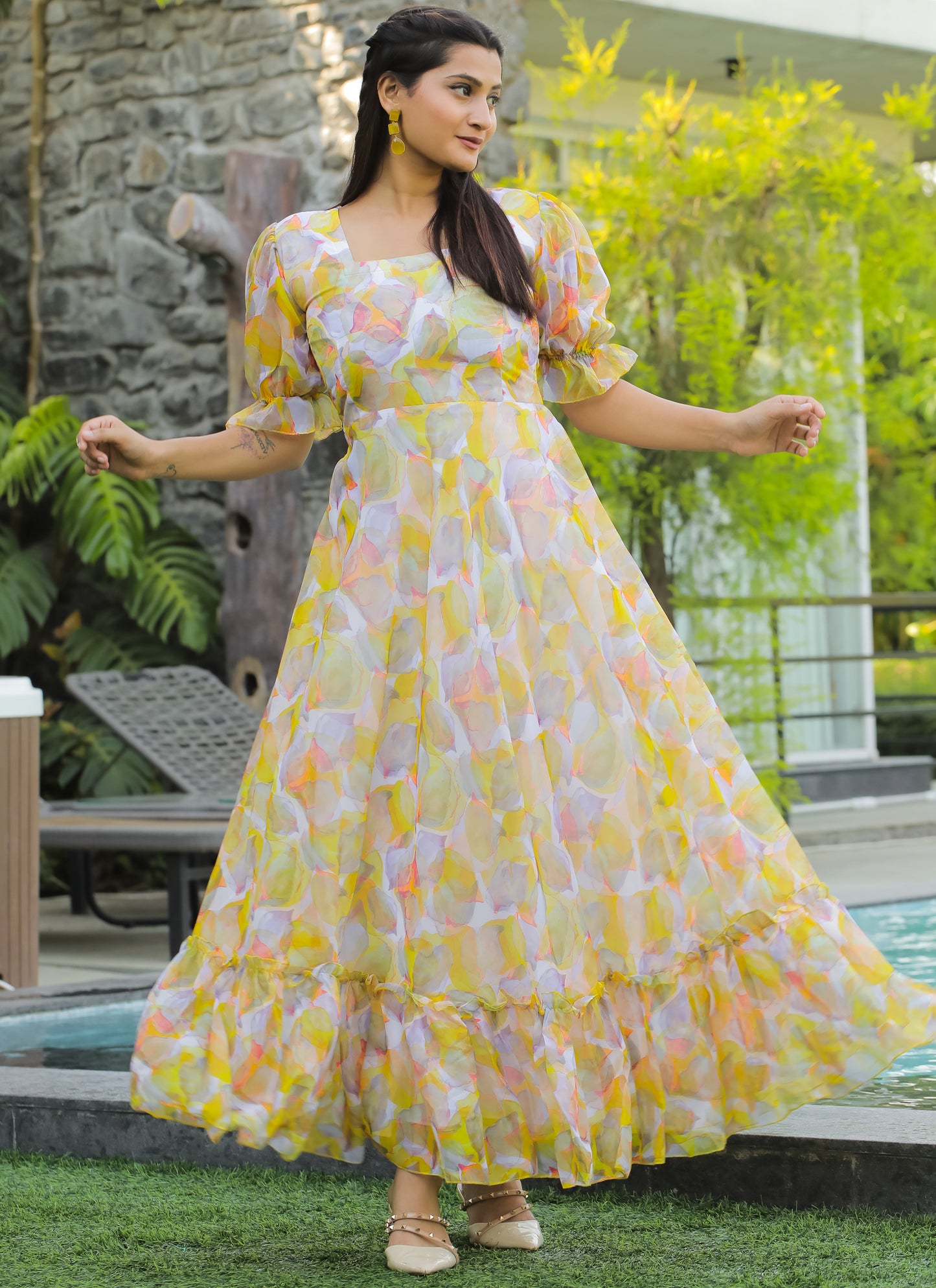 Organza Yellow Long Maxi Dress