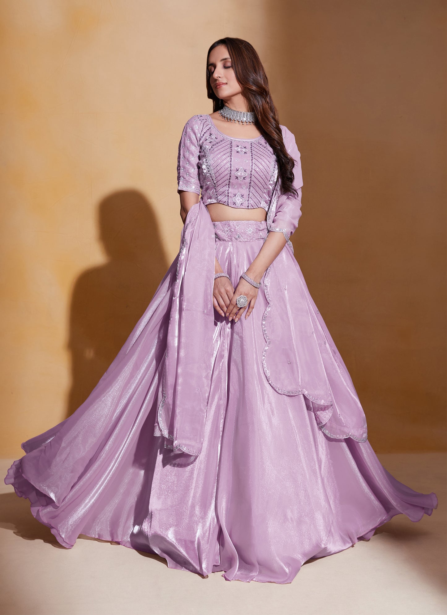 Organza Silk Light Purple Lehenga Choli