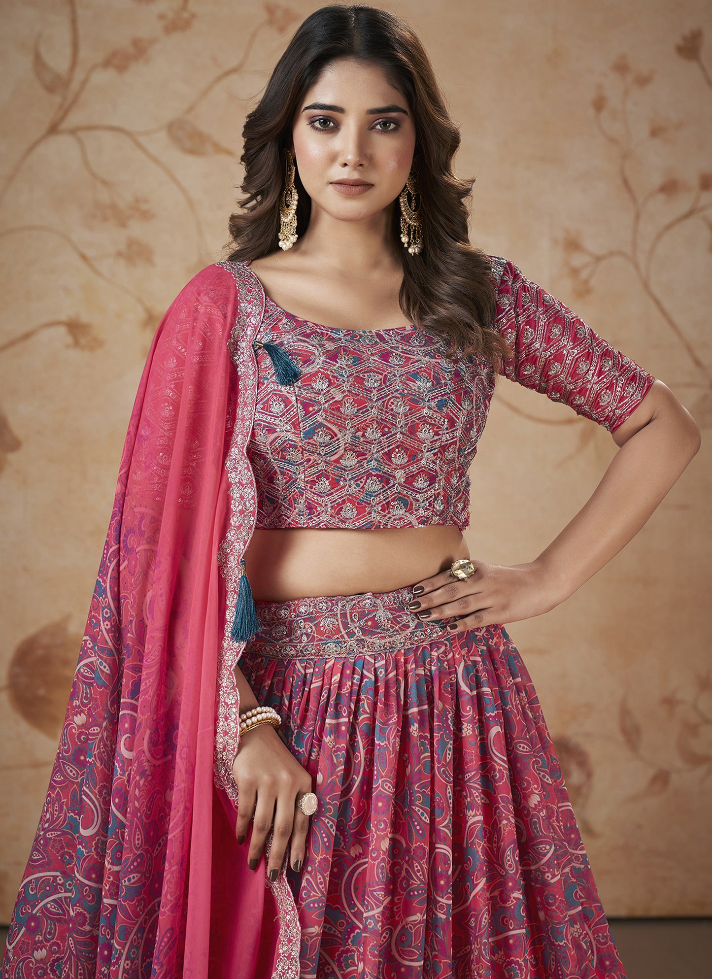 Fancy Printed Pink Lehenga Choli