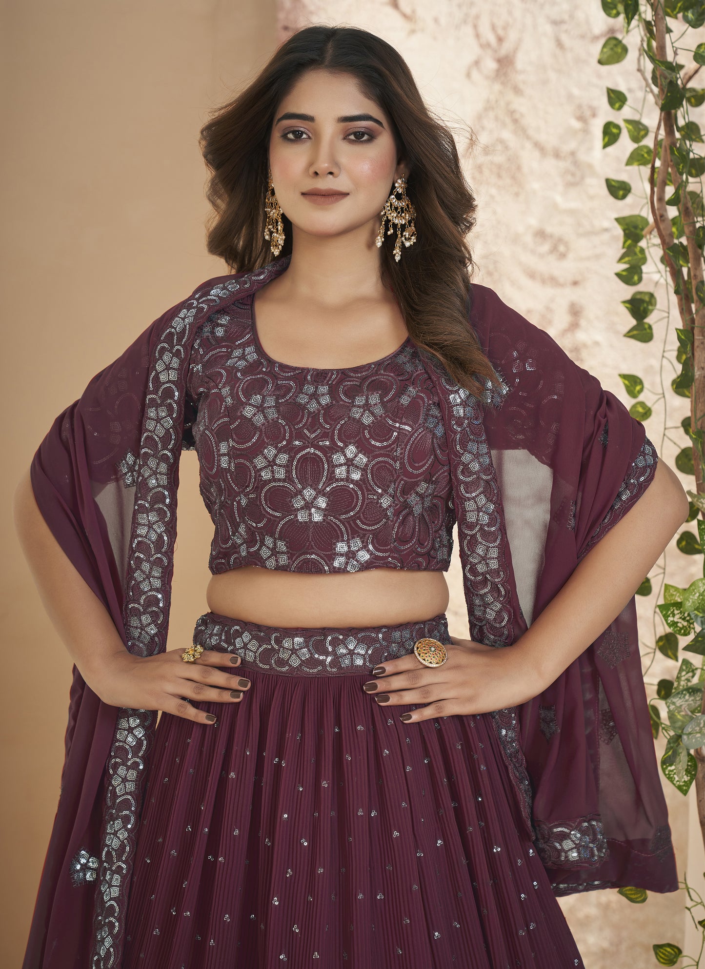 Fancy Maroon Gorgette Lehenga Choli