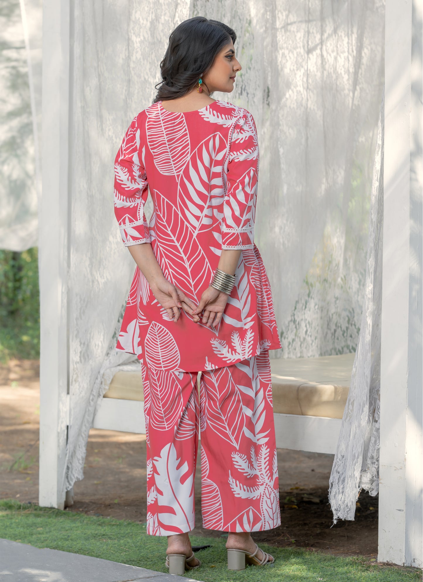 Deigner Printed Rayon Peach Co-ord Set