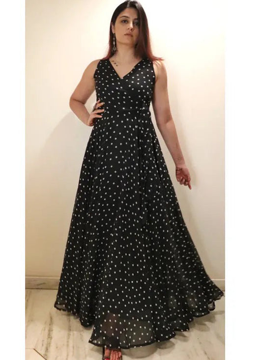 Black Dot Georgette Maxi Dress