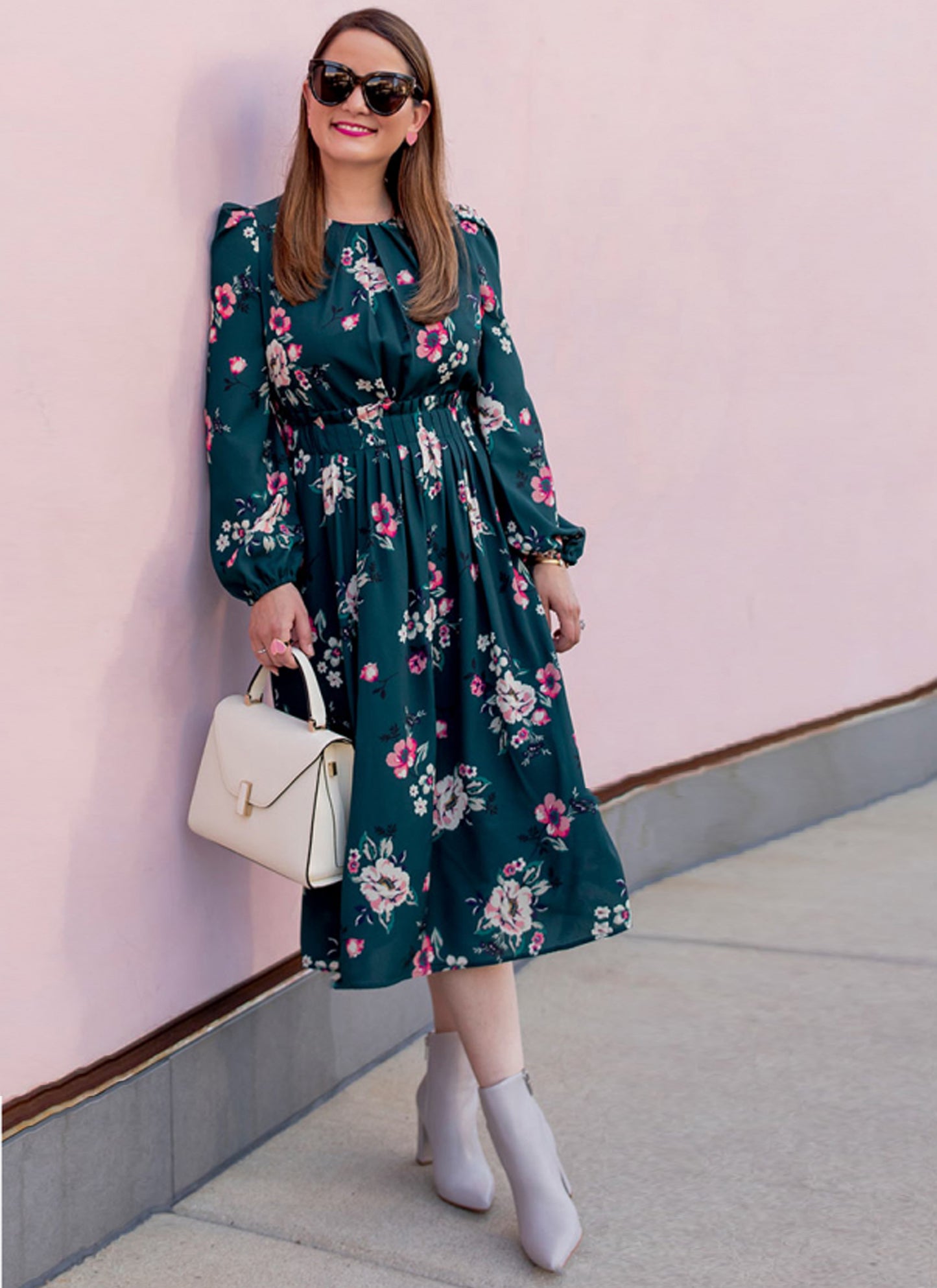 Teal Blue Floral Western Dress