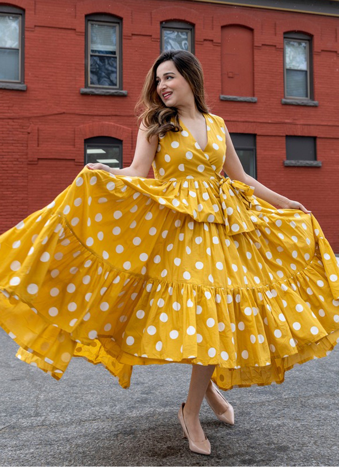 Yellow Dot Printed Maxi Dress