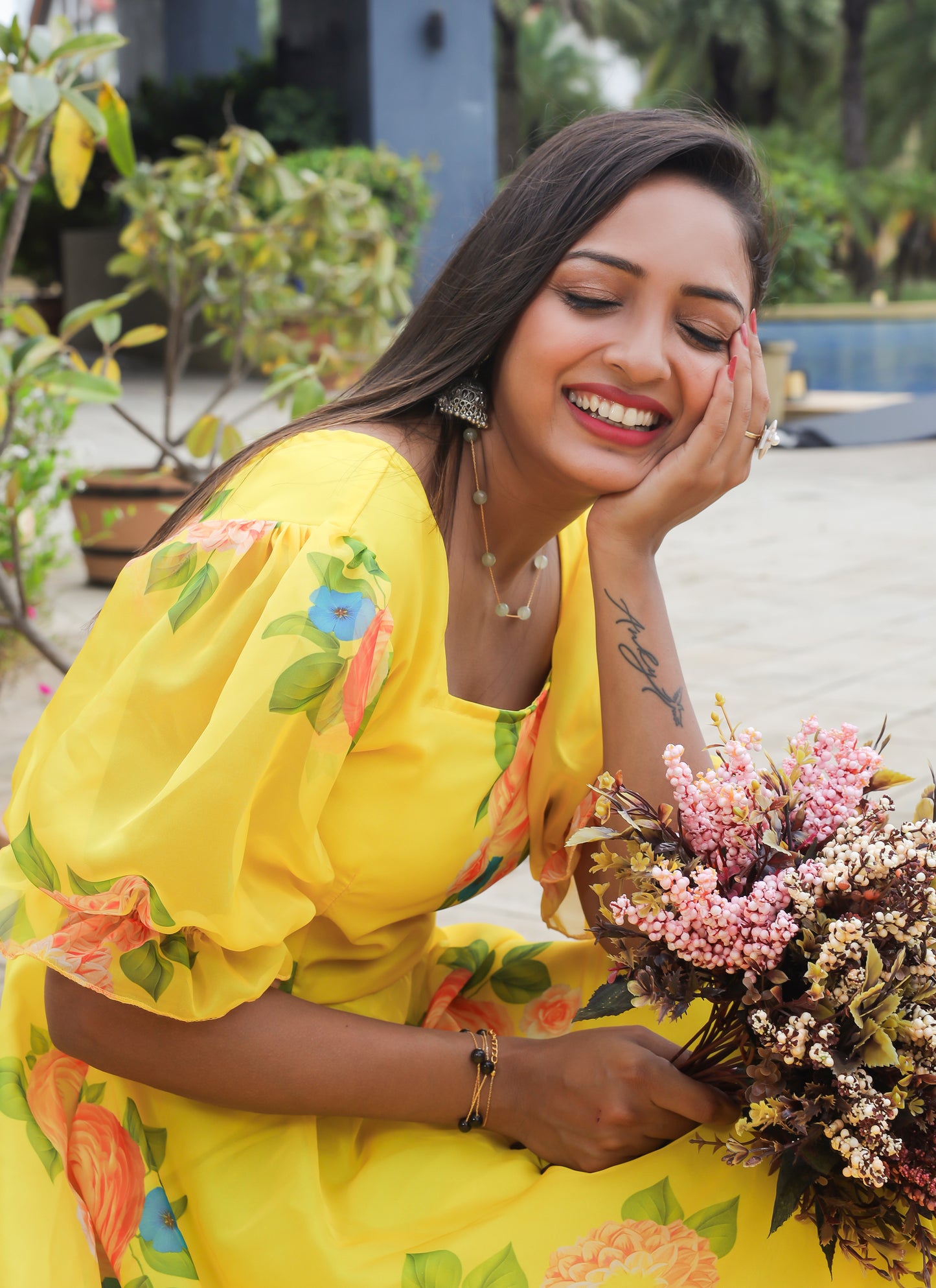 Lemon Yellow Organza Maxi Dress