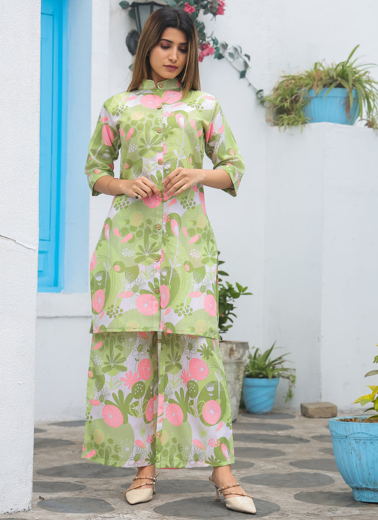 Parrot-Green Cotton Co-ord Set