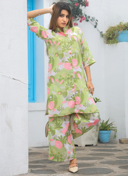 Parrot-Green Cotton Co-ord Set