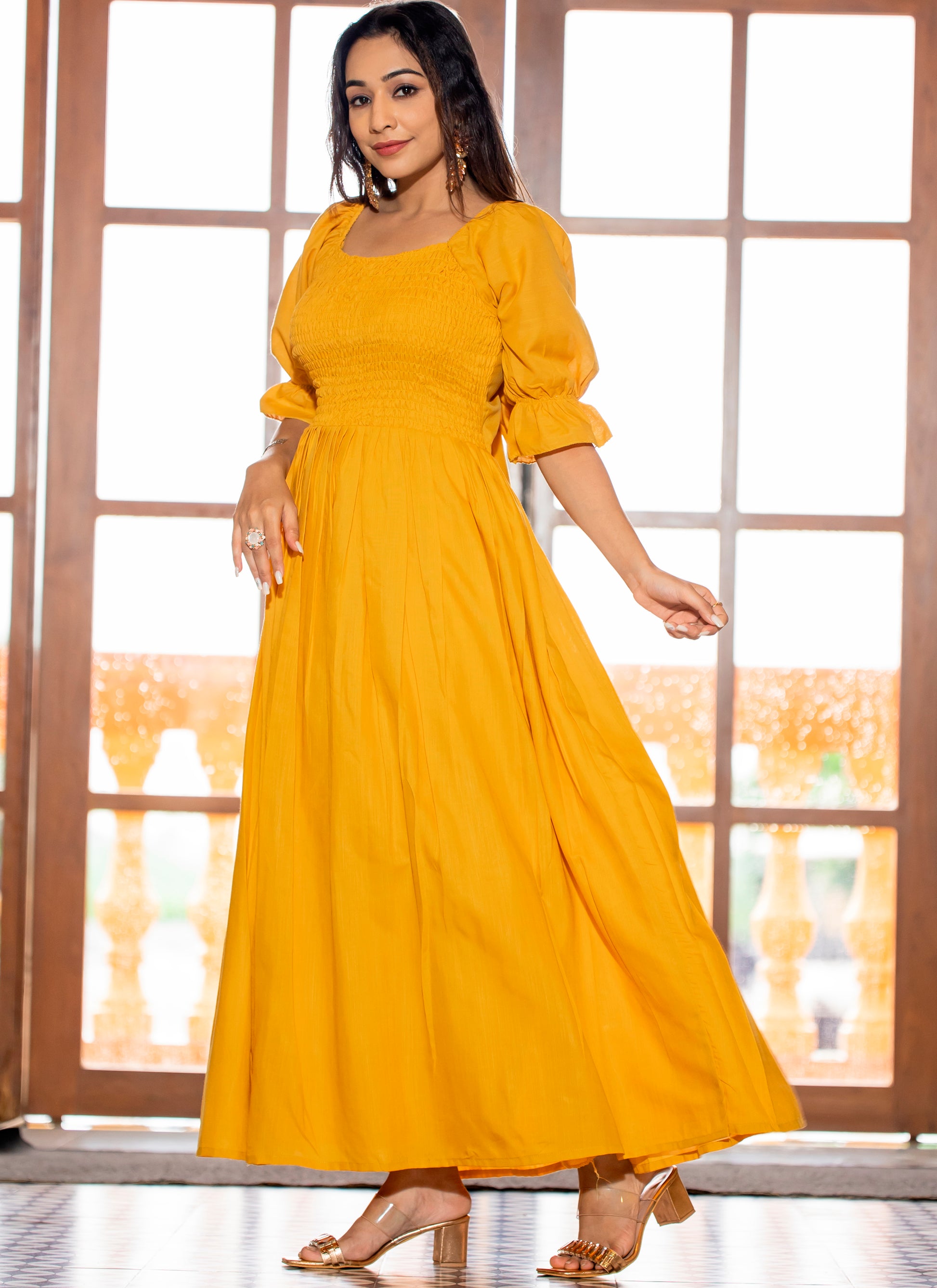yellow dress indian Women & White Shibori Dyed Maxi M Party Dispatch within 7 days. Indian Ethnic Wear for Plus-Size