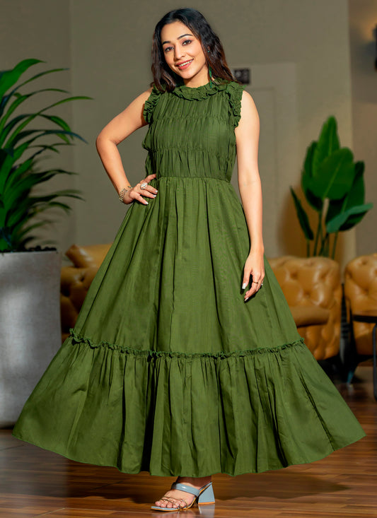 Mehendi Green Long Stylish Maxi Dress Indian Rani Mehendi Green Long Stylish Maxi Dress Indian Rani