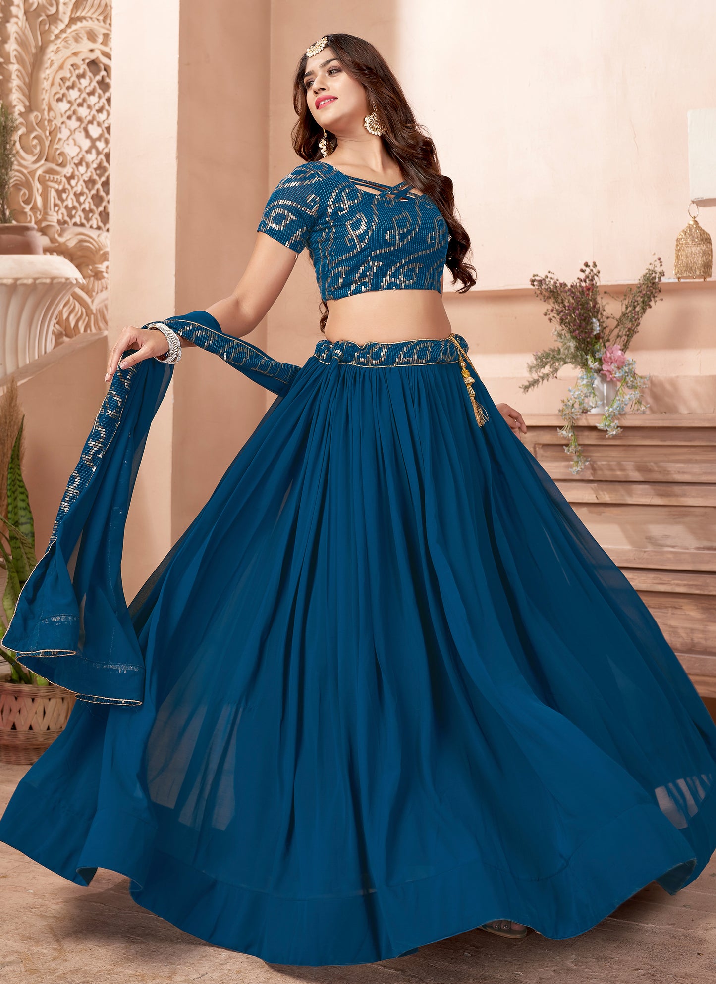 Teal Blue Party Wear Flared Choli