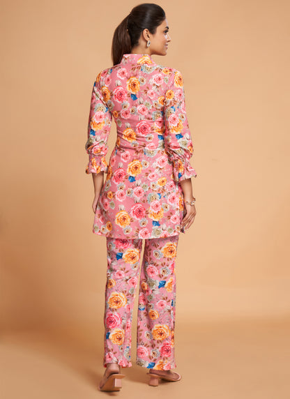 Pink Floral Rayon Co-Ord Set