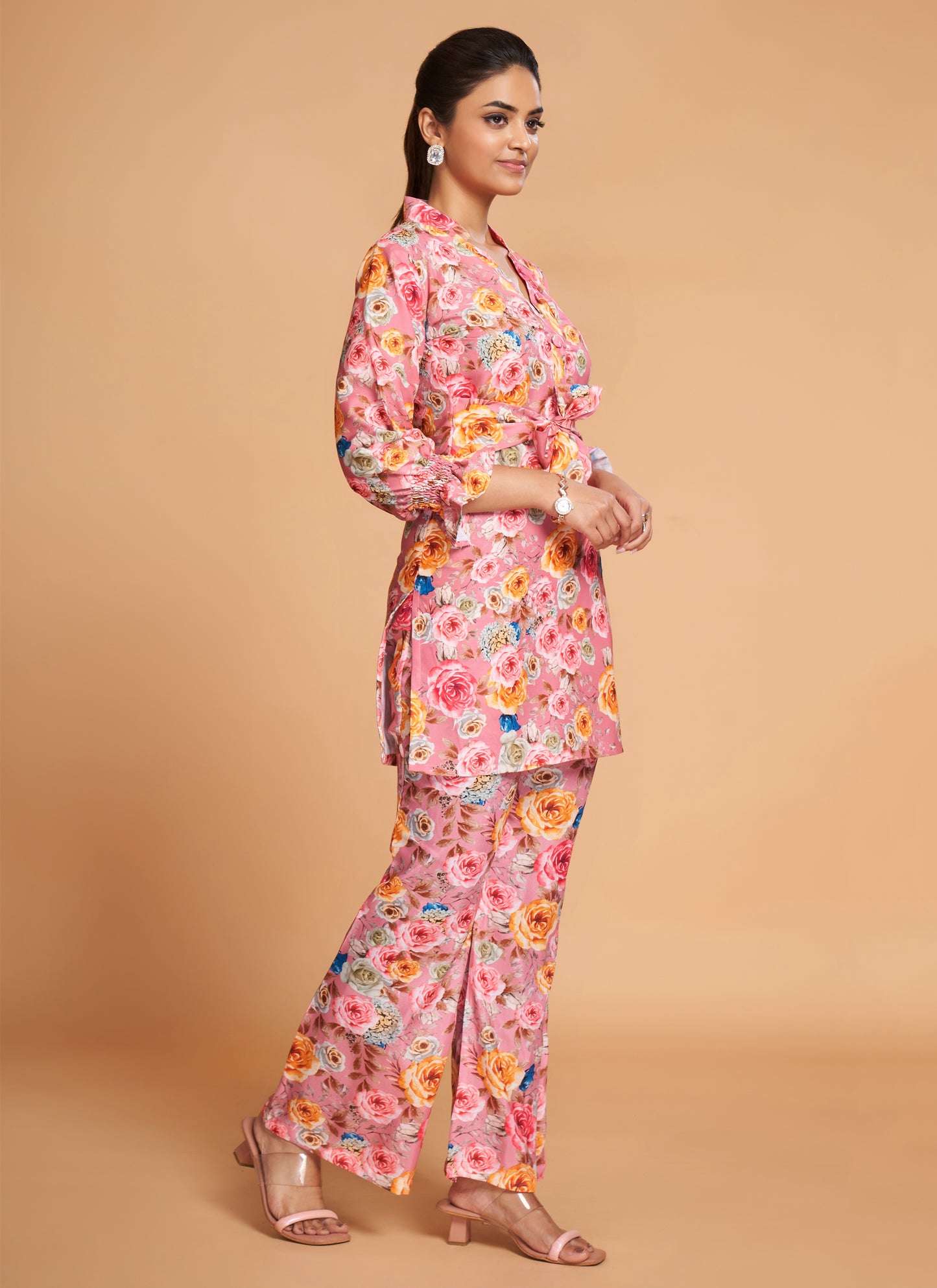 Pink Floral Rayon Co-Ord Set