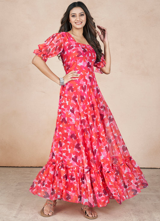 Pink Floral Print Maxi Dress
