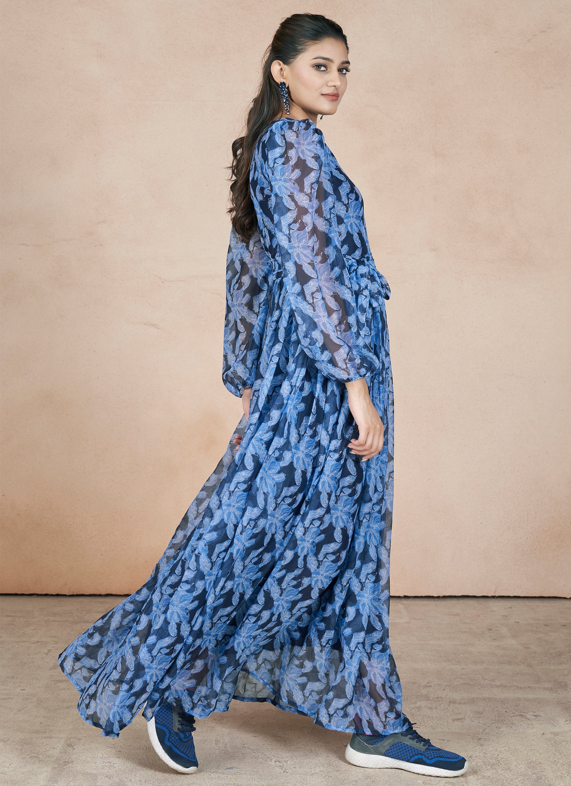 chiffon dress india Womens Gina Bacconi Blue India Chiffon Print Dress US 6