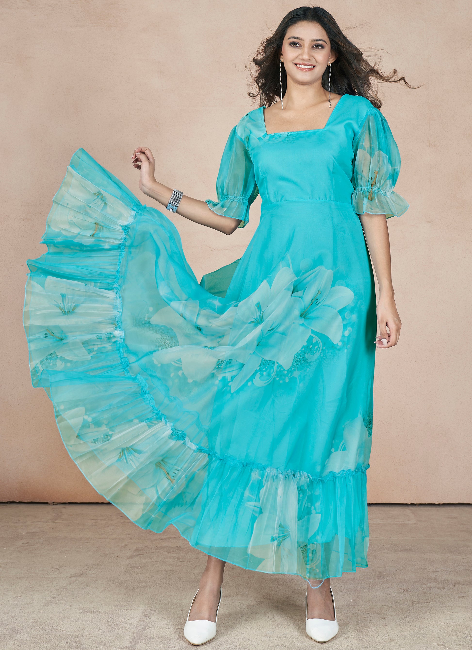 Sky-blue Organza Maxi Dress Sky-blue Organza Maxi Dress