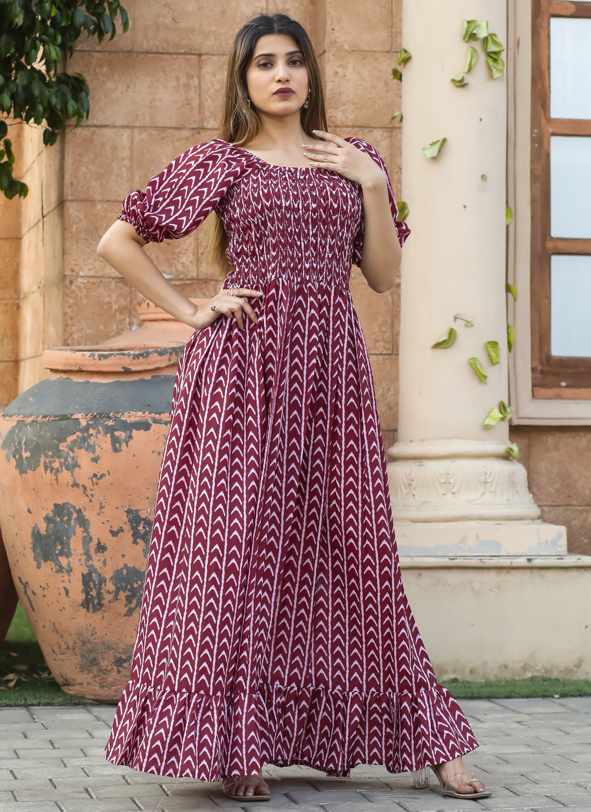 Maroon Long Stylish Maxi Dress