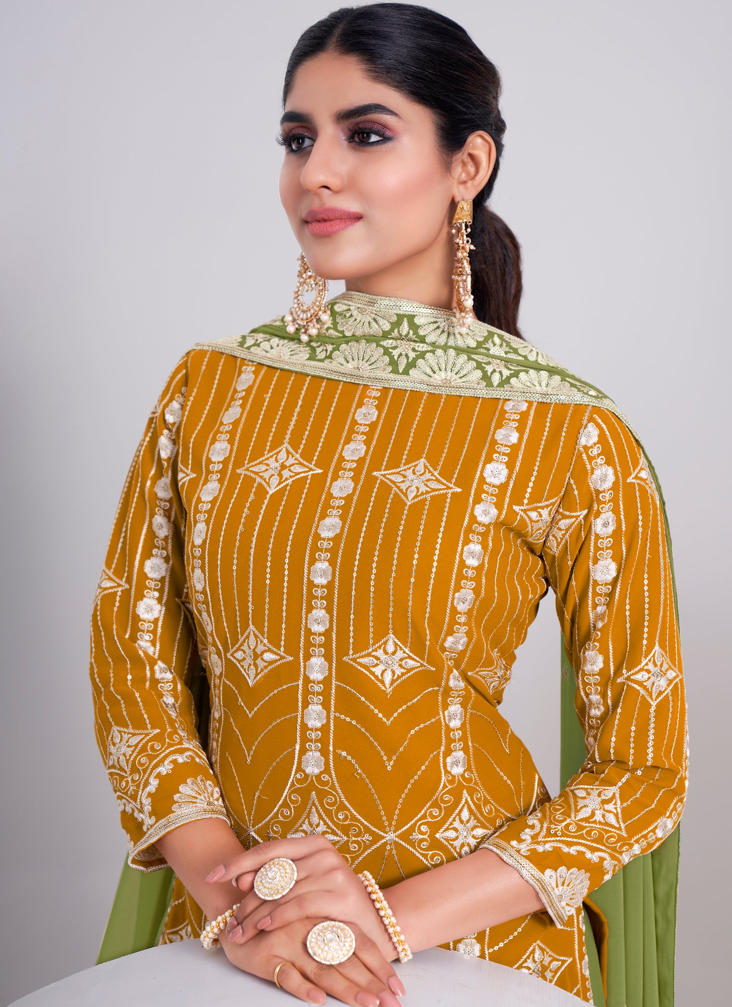 Buy Designer Musterd Yellow Sharara Suit