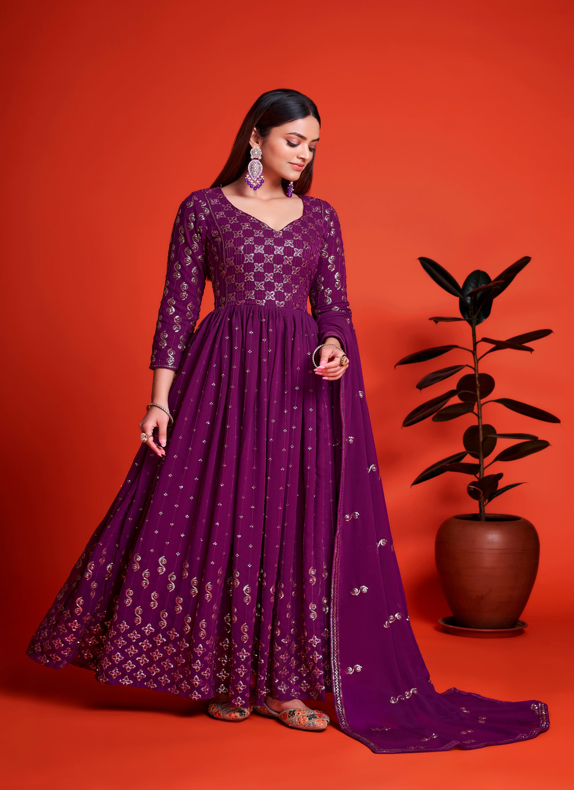 Designer Purple Long Gown | Buy now and get 66% off Indian Rani Designer Purple Long Gown | Buy now and get 66% off Indian Rani