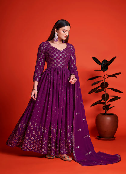 Designer Purple Long Gown