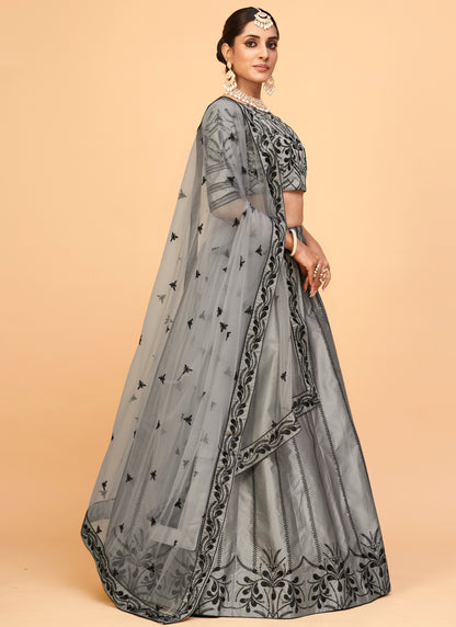 Grey Silk Sequins Wedding Lehenga Choli
