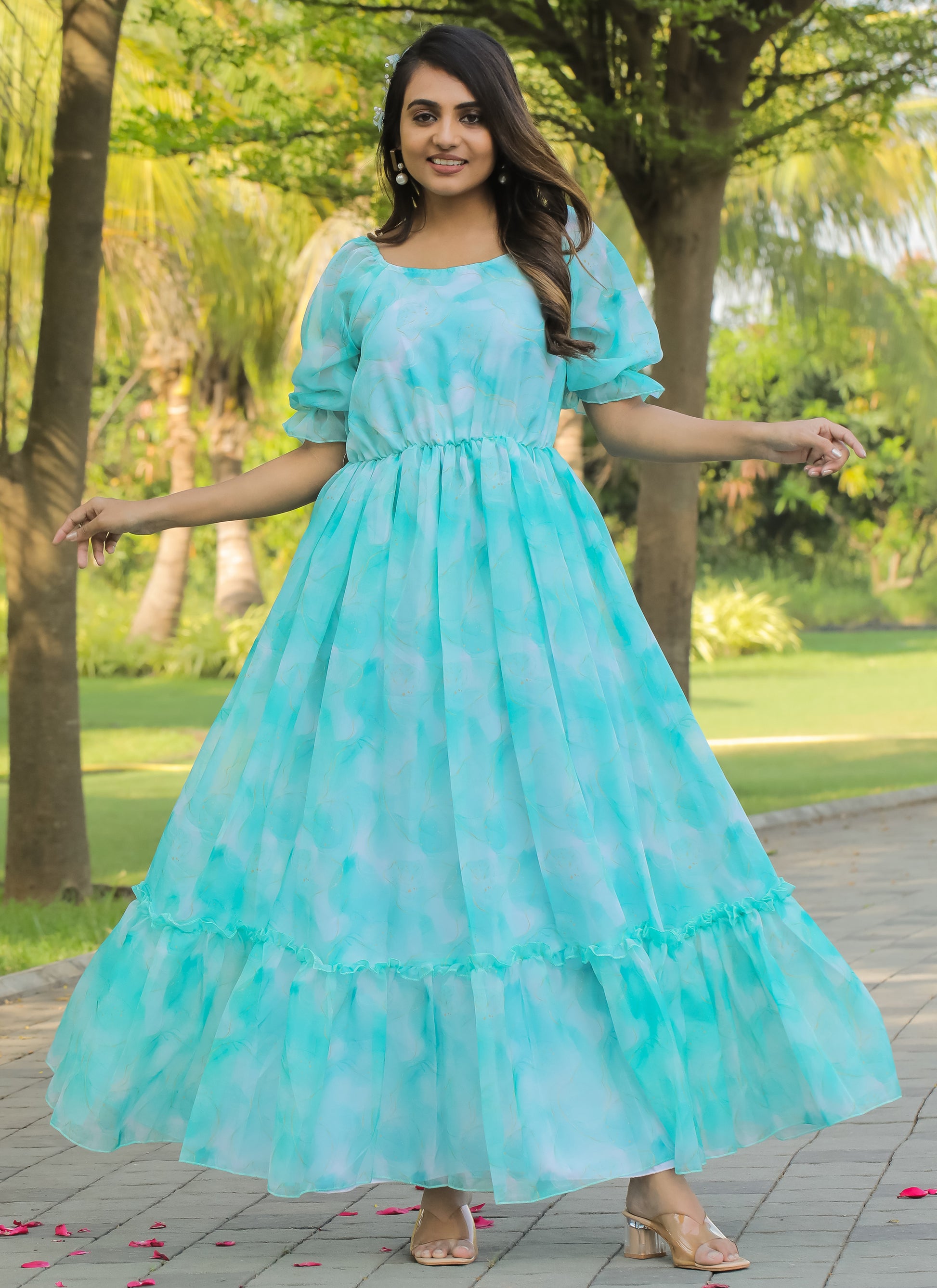 Organza Sky-Blue Long Maxi Dress1
