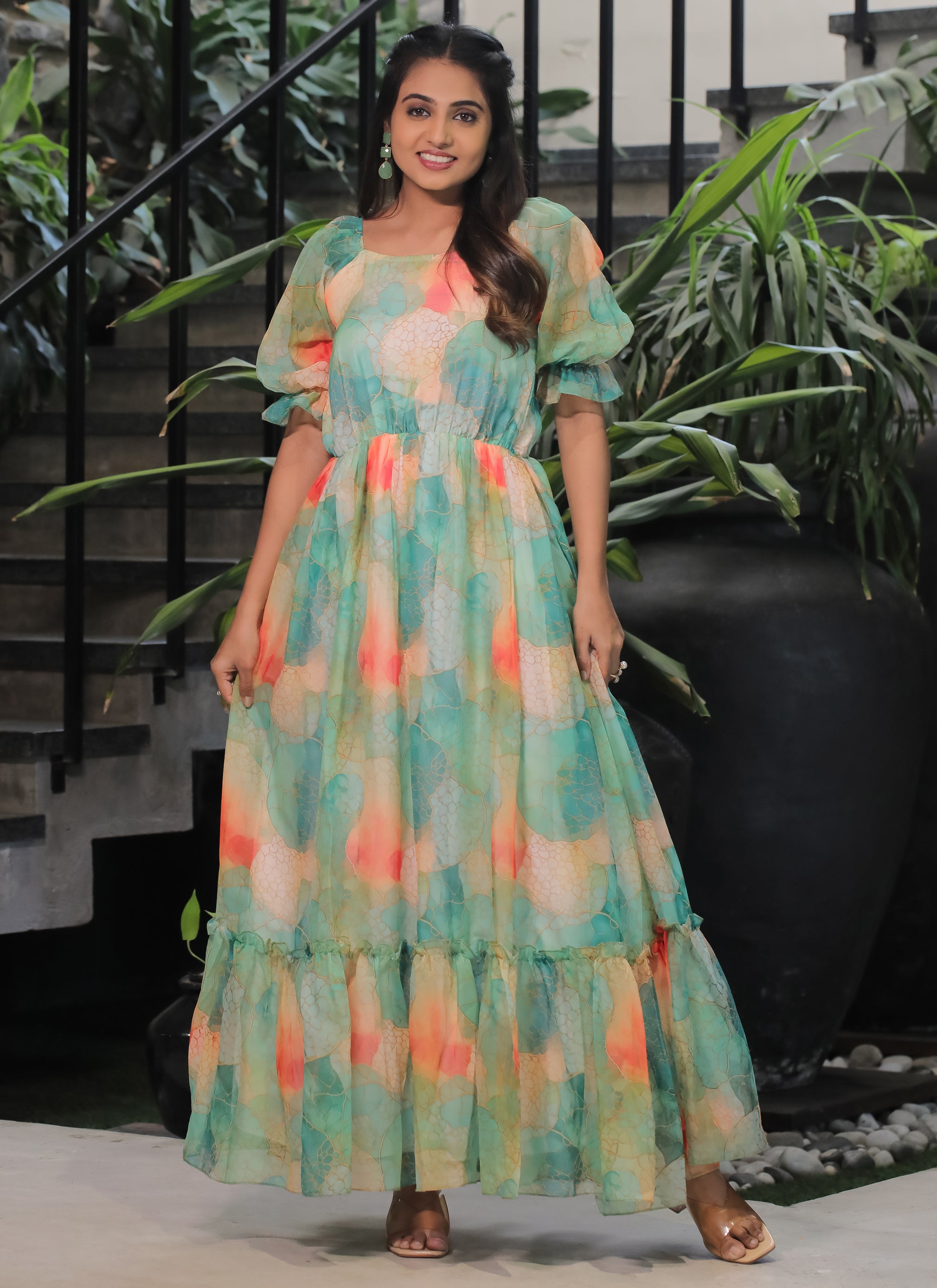 Organza Multi-Color Long Maxi Dress – Indian Rani