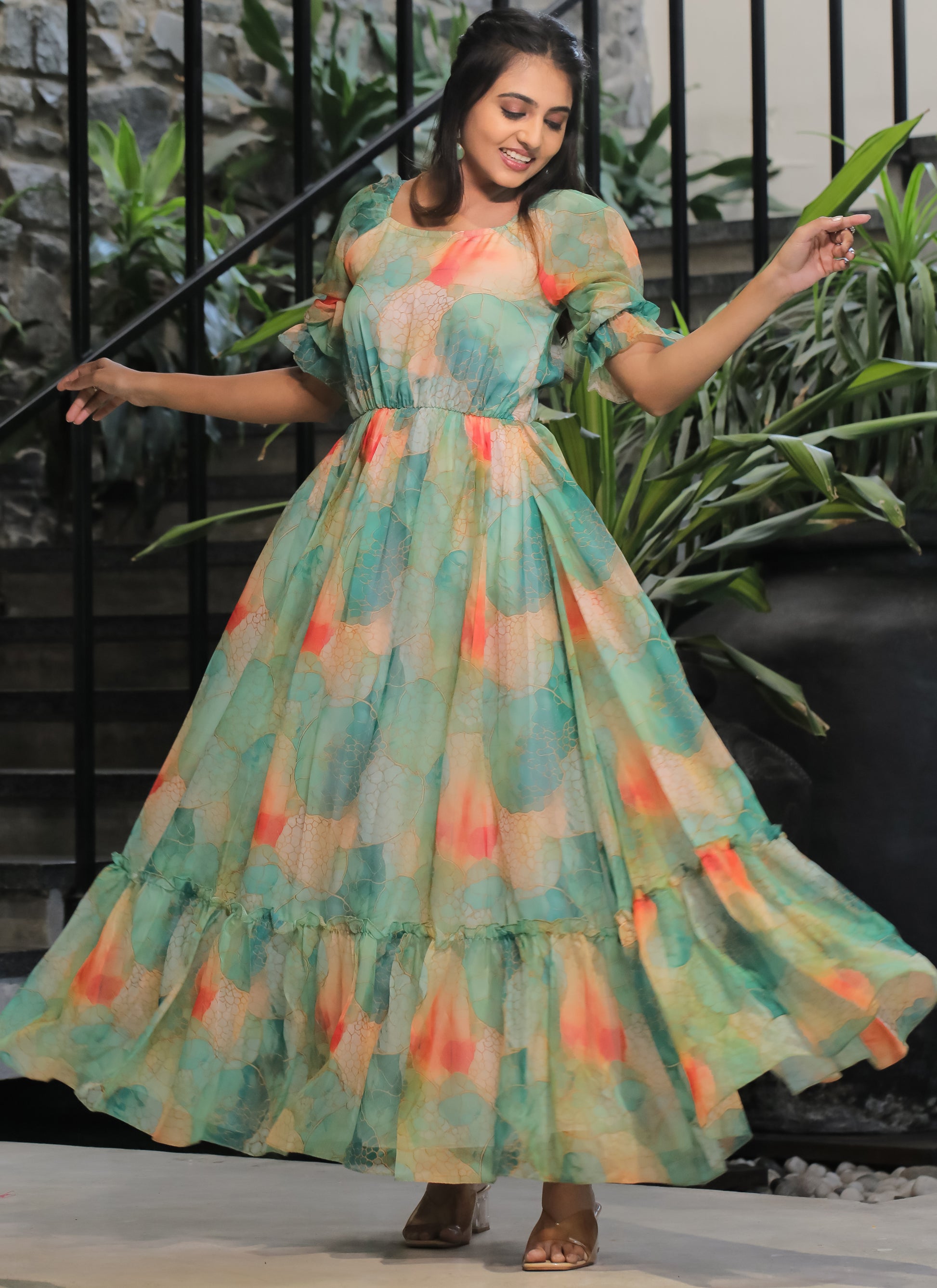 Organza Multi-Color Long Maxi Dress Indian Rani Organza Multi-Color Long Maxi Dress Indian Rani