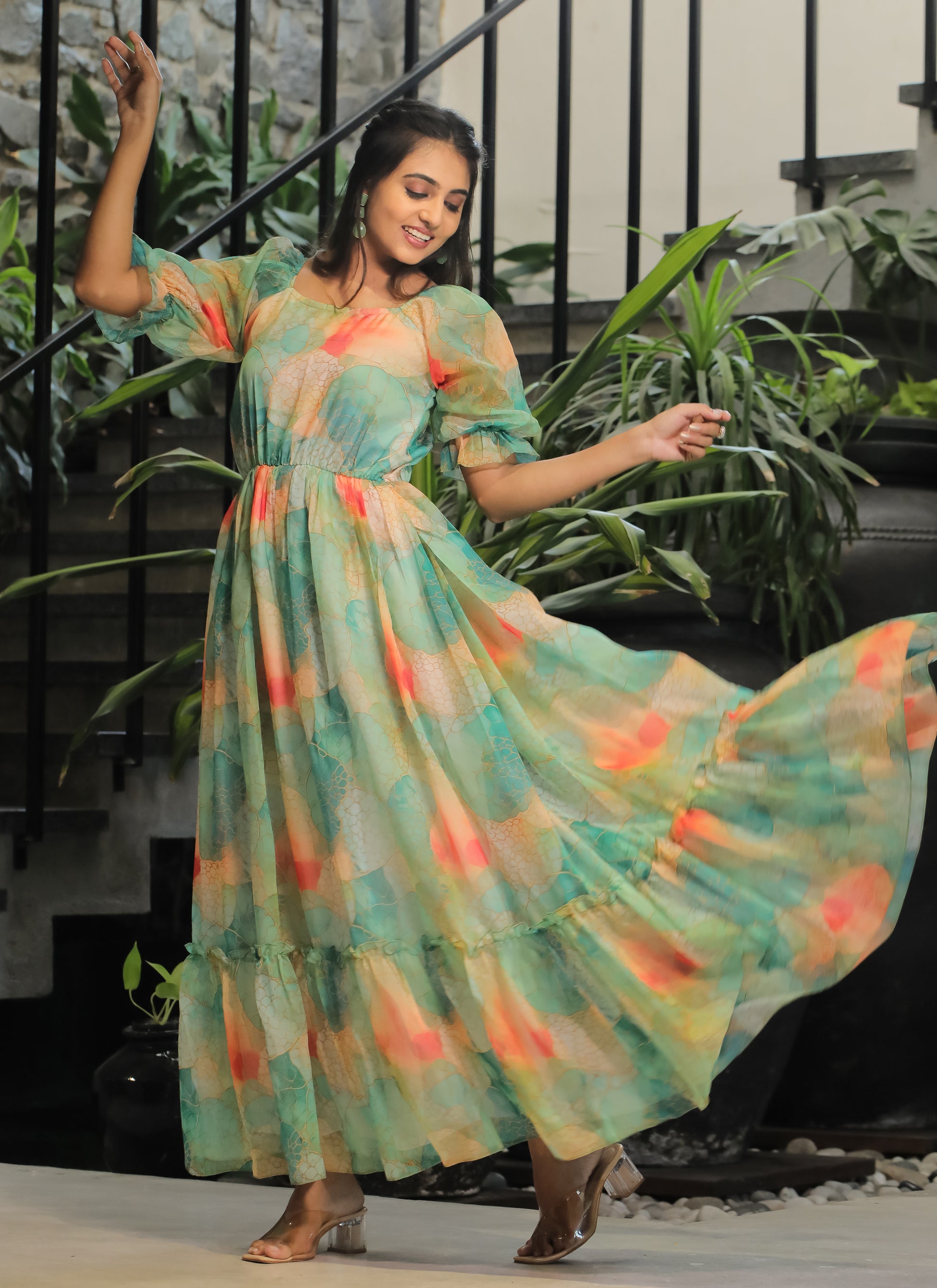 Organza Multi-Color Long Maxi Dress Indian Rani Organza Multi-Color Long Maxi Dress Indian Rani