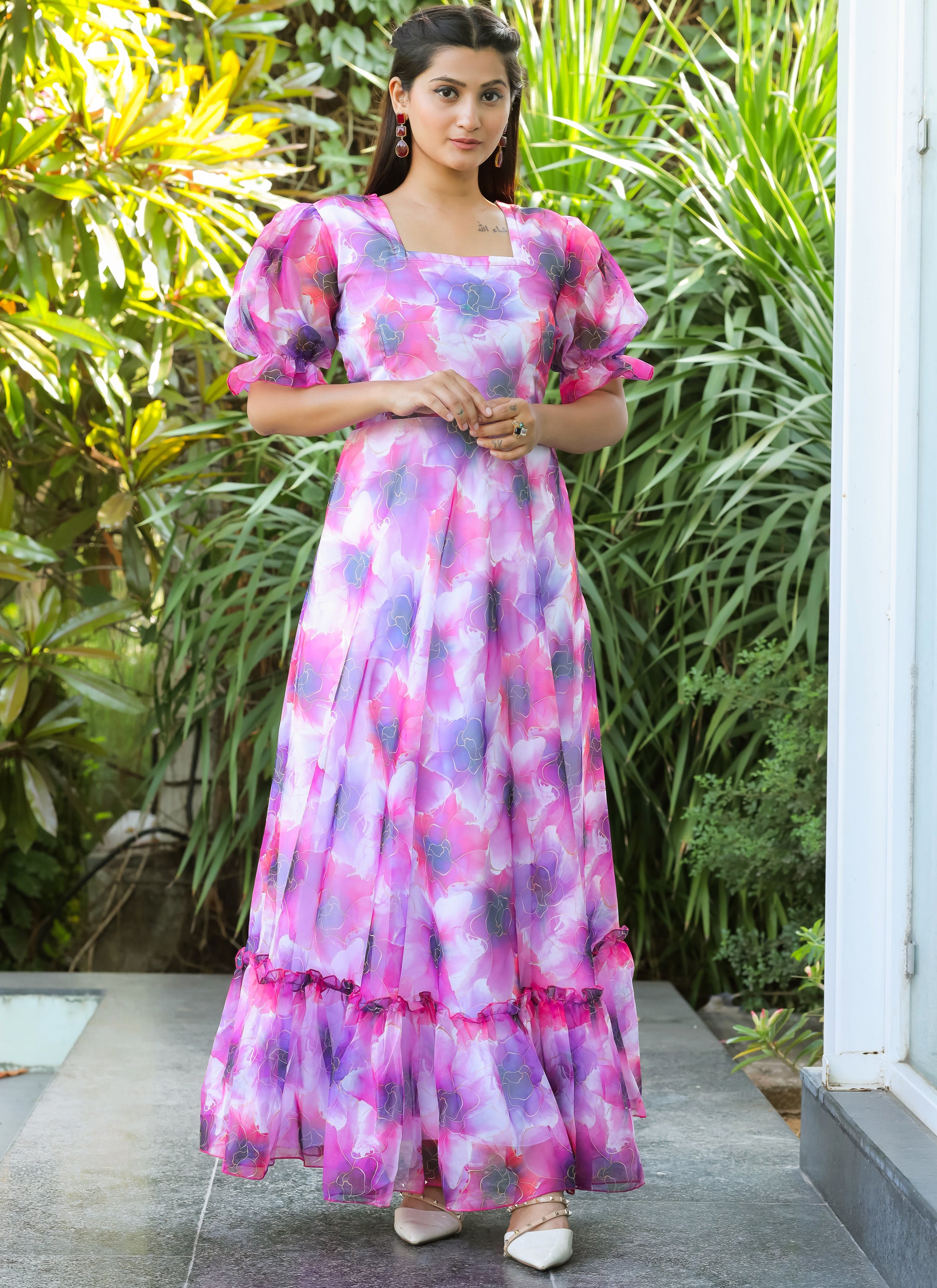 Organza Pink Long Maxi Dress – Indian Rani