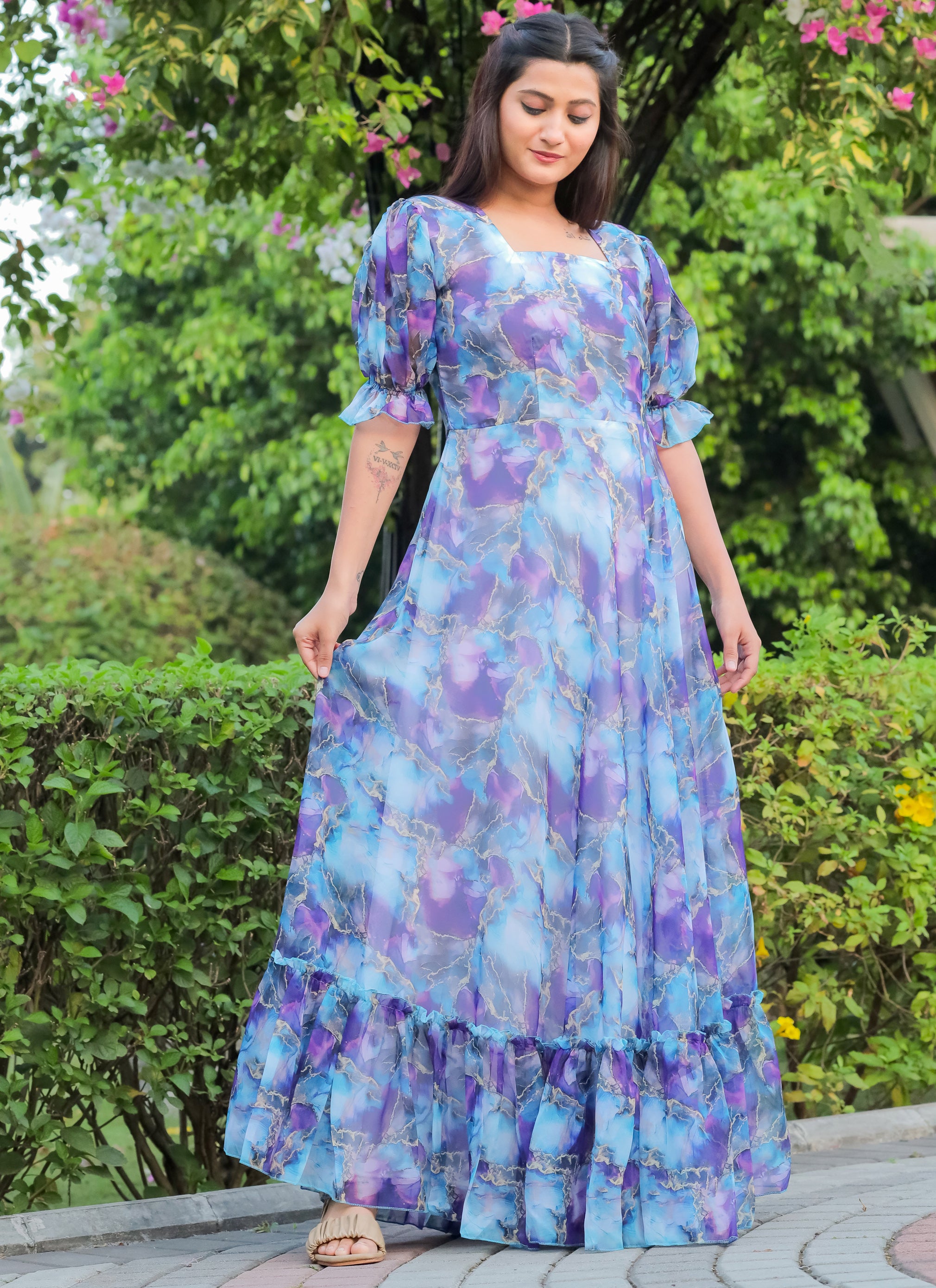 Organza Blue Long Maxi Dress – Indian Rani