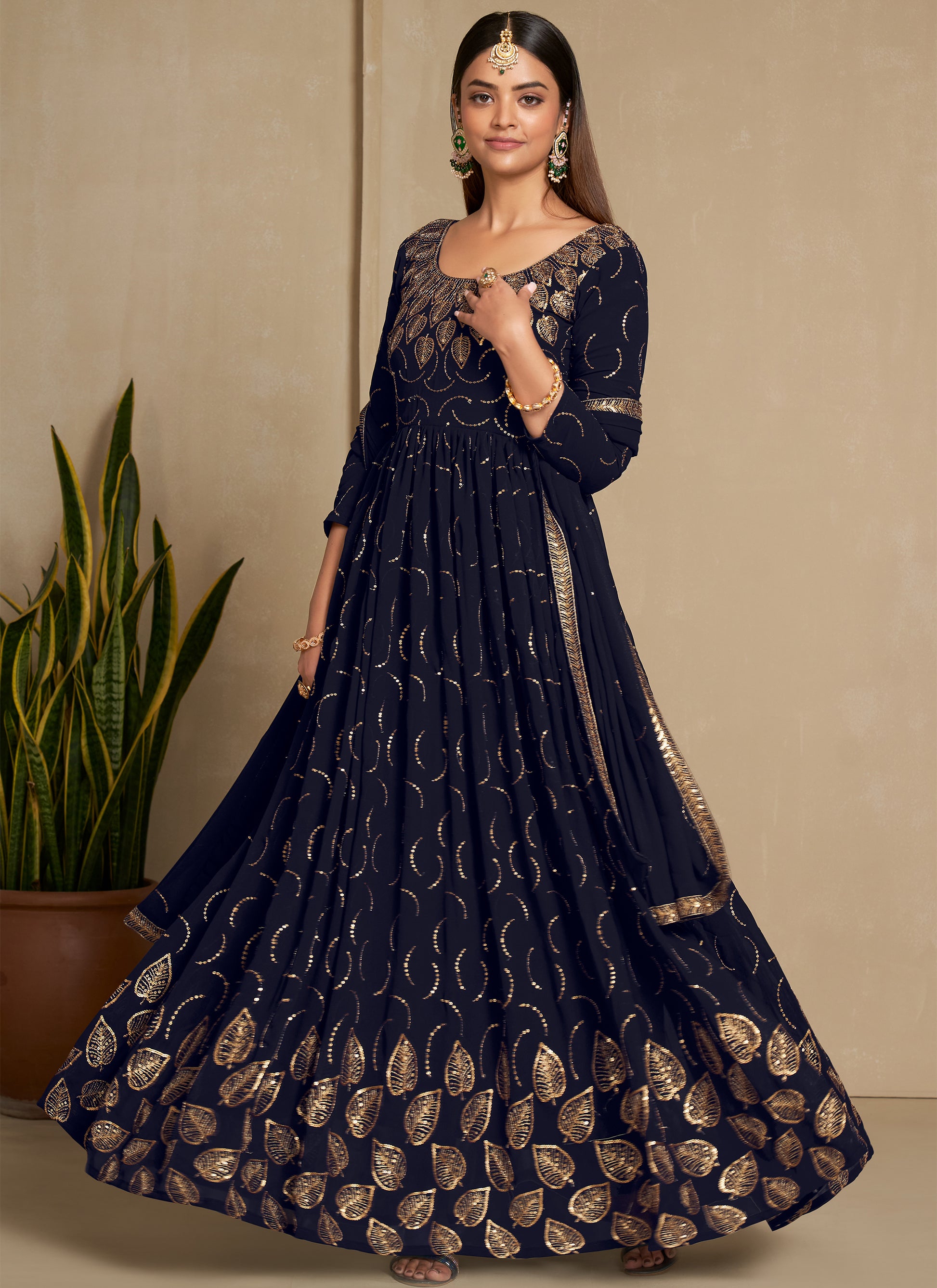 navy blue long indian dress Navy Blue Desi Pakistani Indian Wedding Gown
