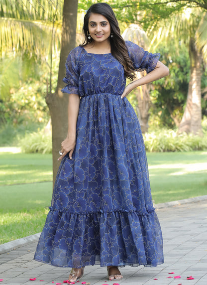 Organza Navy-Blue Long Maxi Dress – Indian Rani Organza Navy-Blue Long Maxi Dress – Indian Rani
