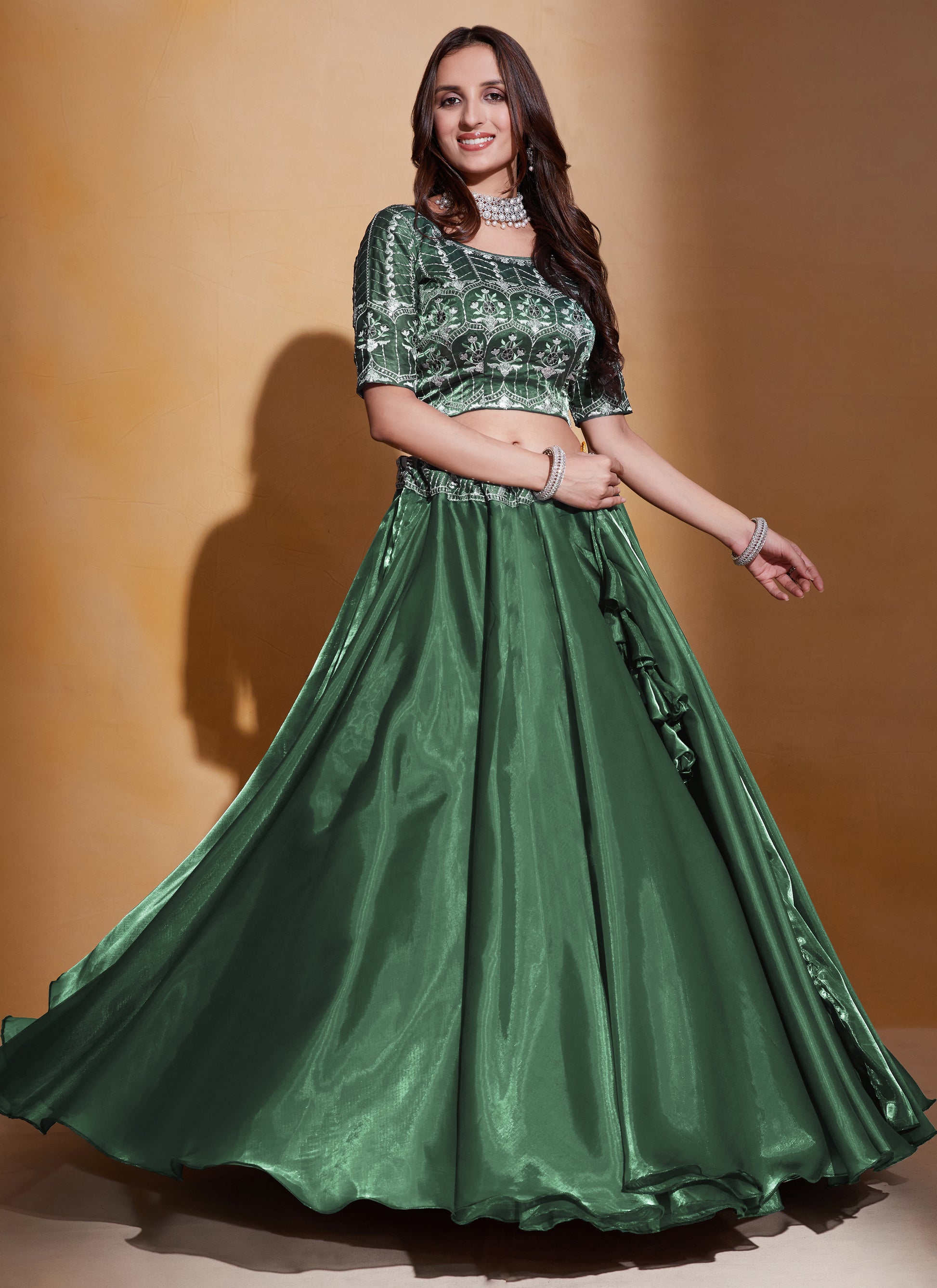 Organza Silk Green Lehenga Choli Indian Rani Organza Silk Green Lehenga Choli Indian Rani