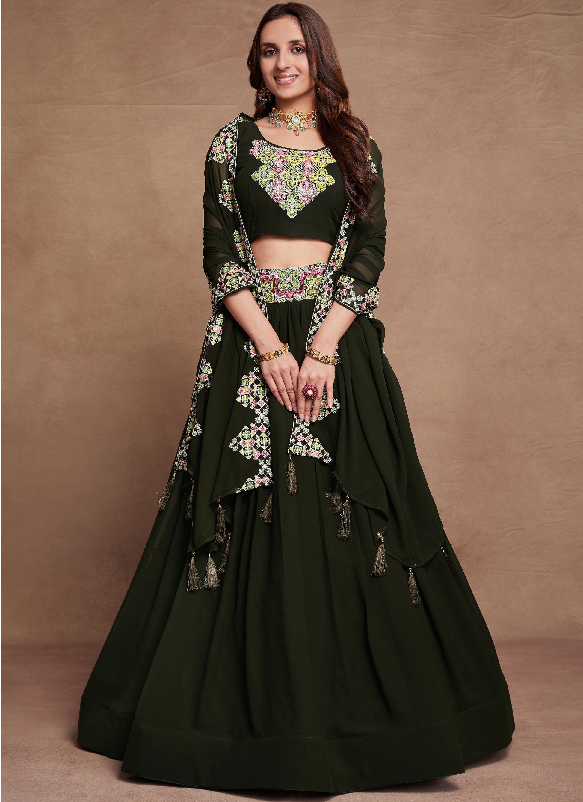 green lehenga dress Heritage Green Grandeur- Emerald Green Lehenga Choli with Intricate Embroidery