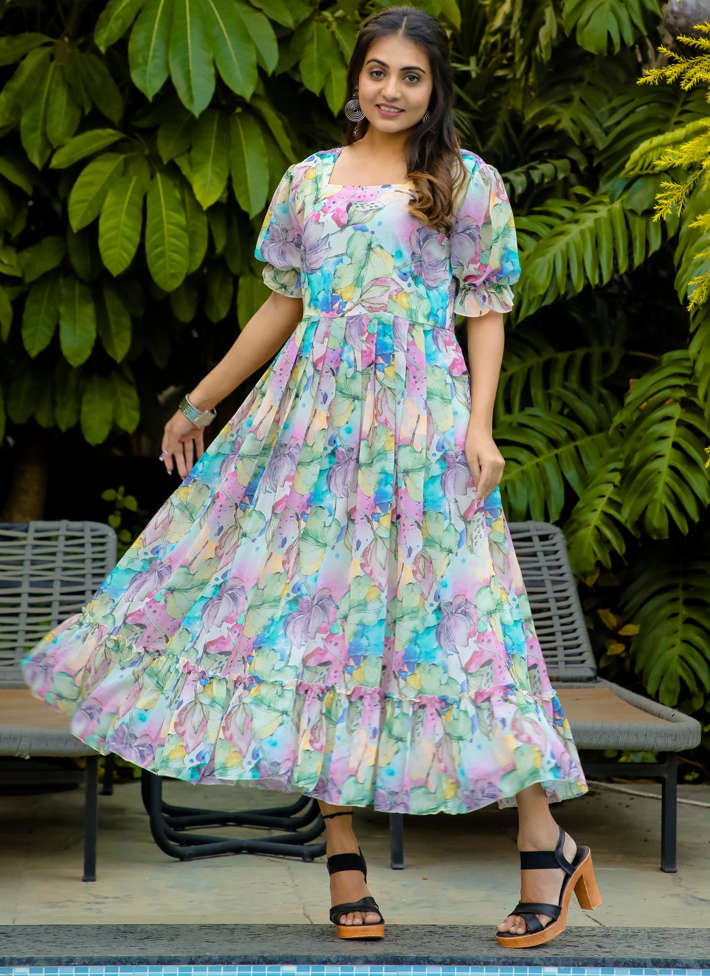 Printed Multi-Colour Western Dress