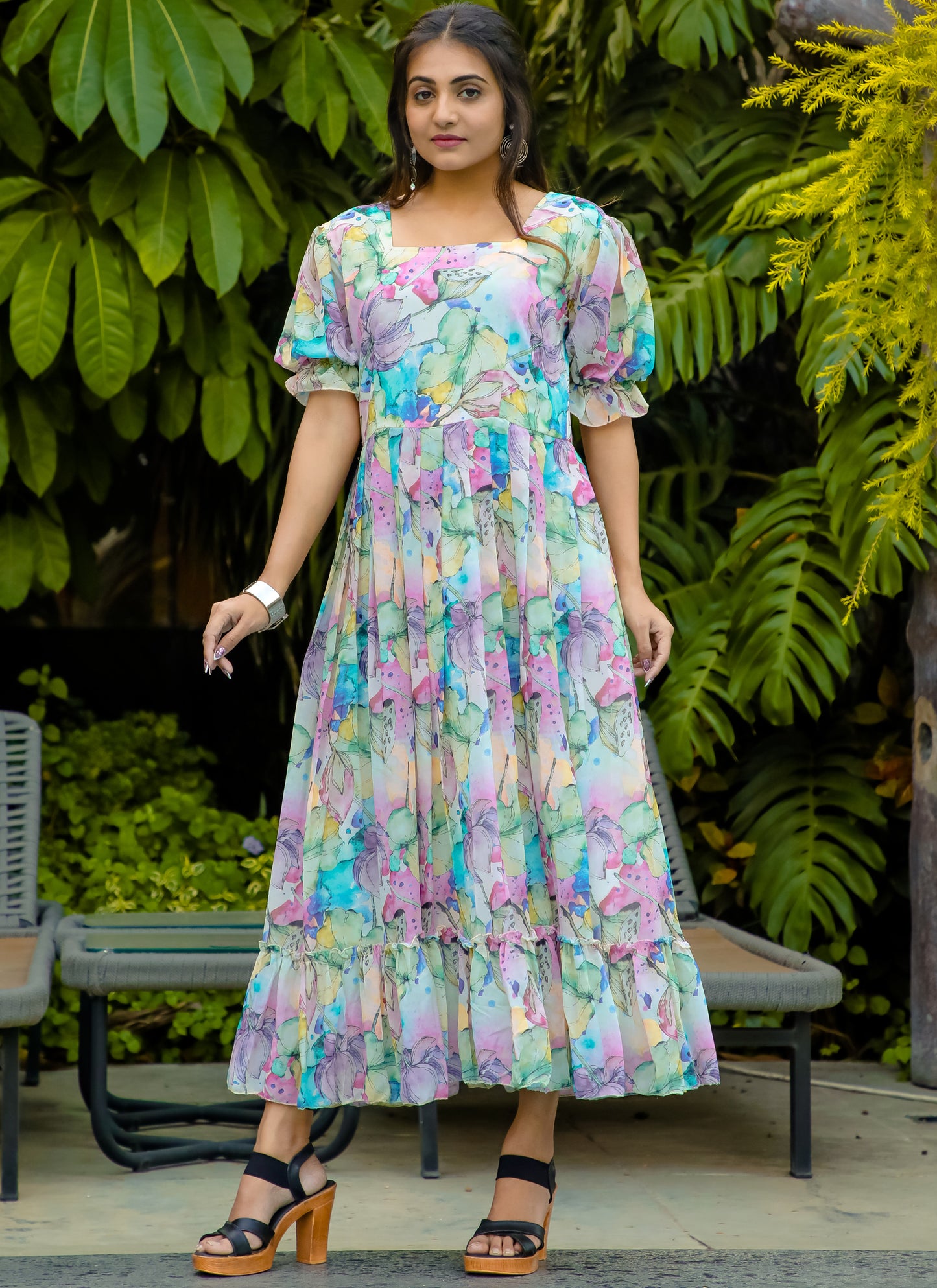 Printed Multi-Colour Western Dress